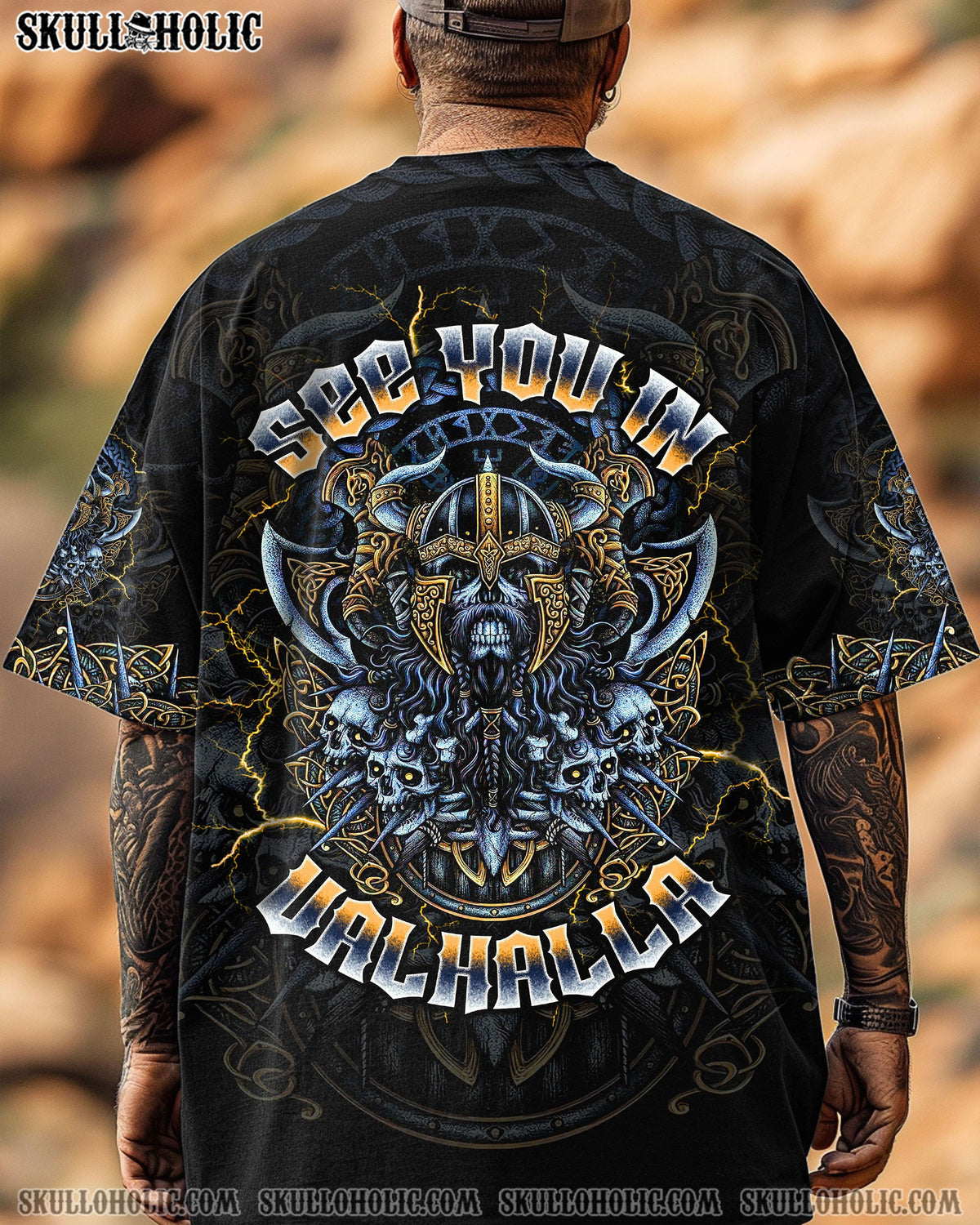BLISSCORNERS SEE YOU IN VALHALLA VIKING SKULL ALL OVER PRINT