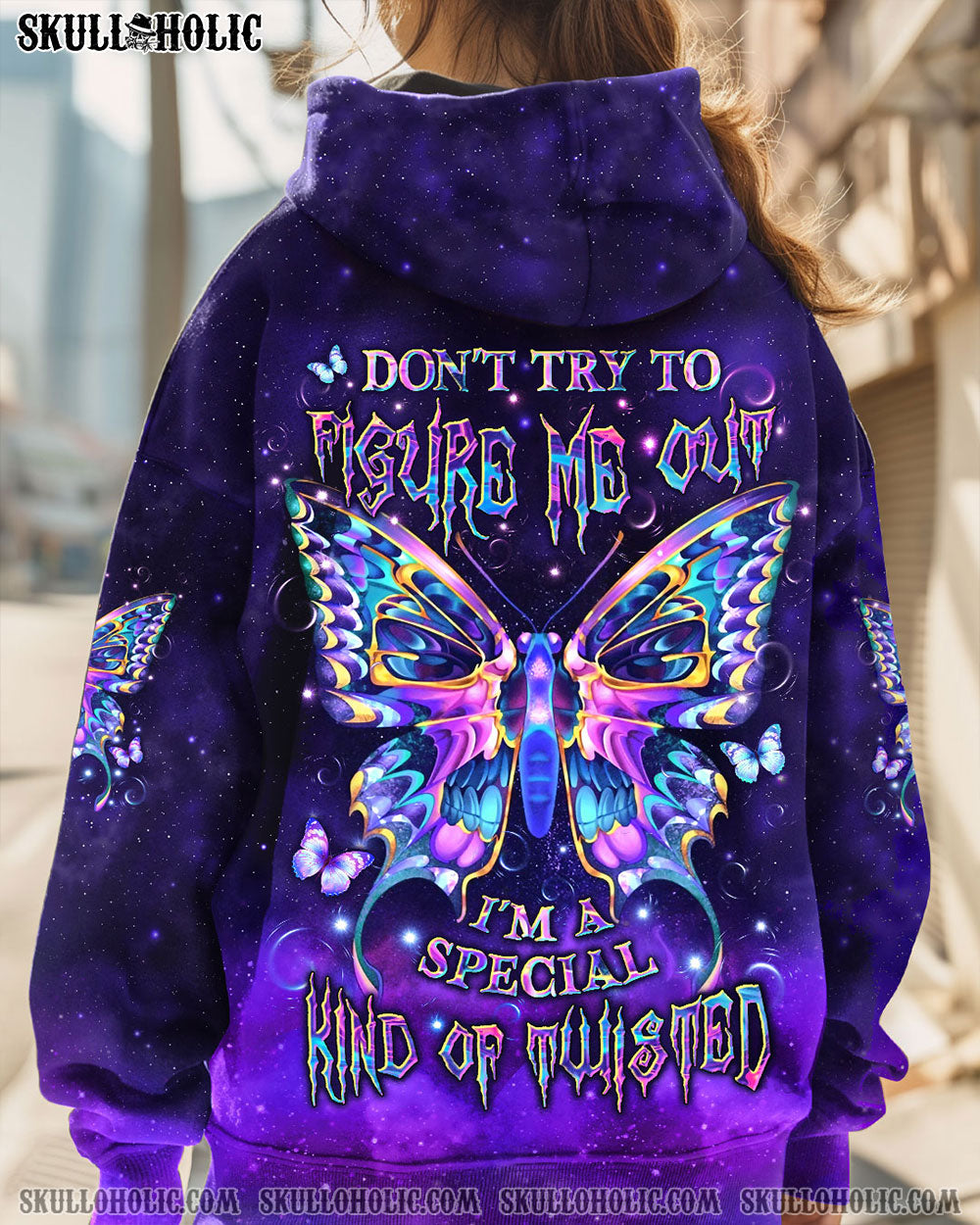 BLISSCORNERS DON'T TRY TO FIGURE ME OUT SKULL BUTTERFLY  ALL OVER PRINT