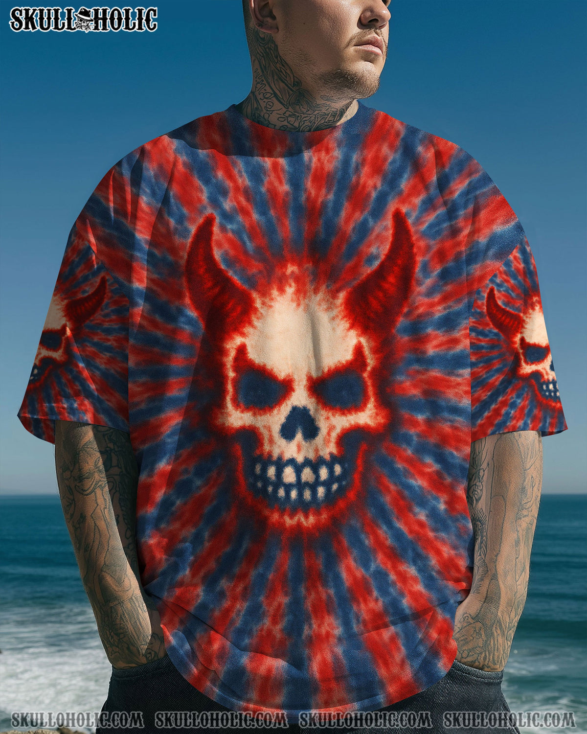 BLISSCORNERS DEVIL SKULL TIE DYE HAND DYED ALL OVER PRINT