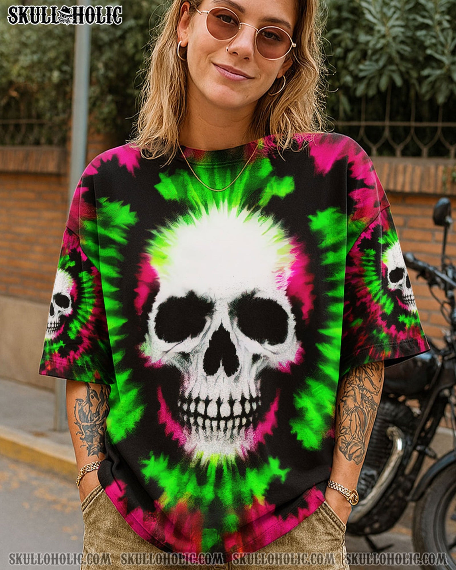 BLISSCORNERS CROSSBONES SKULL TIE DYE HAND DYED ALL OVER PRINT