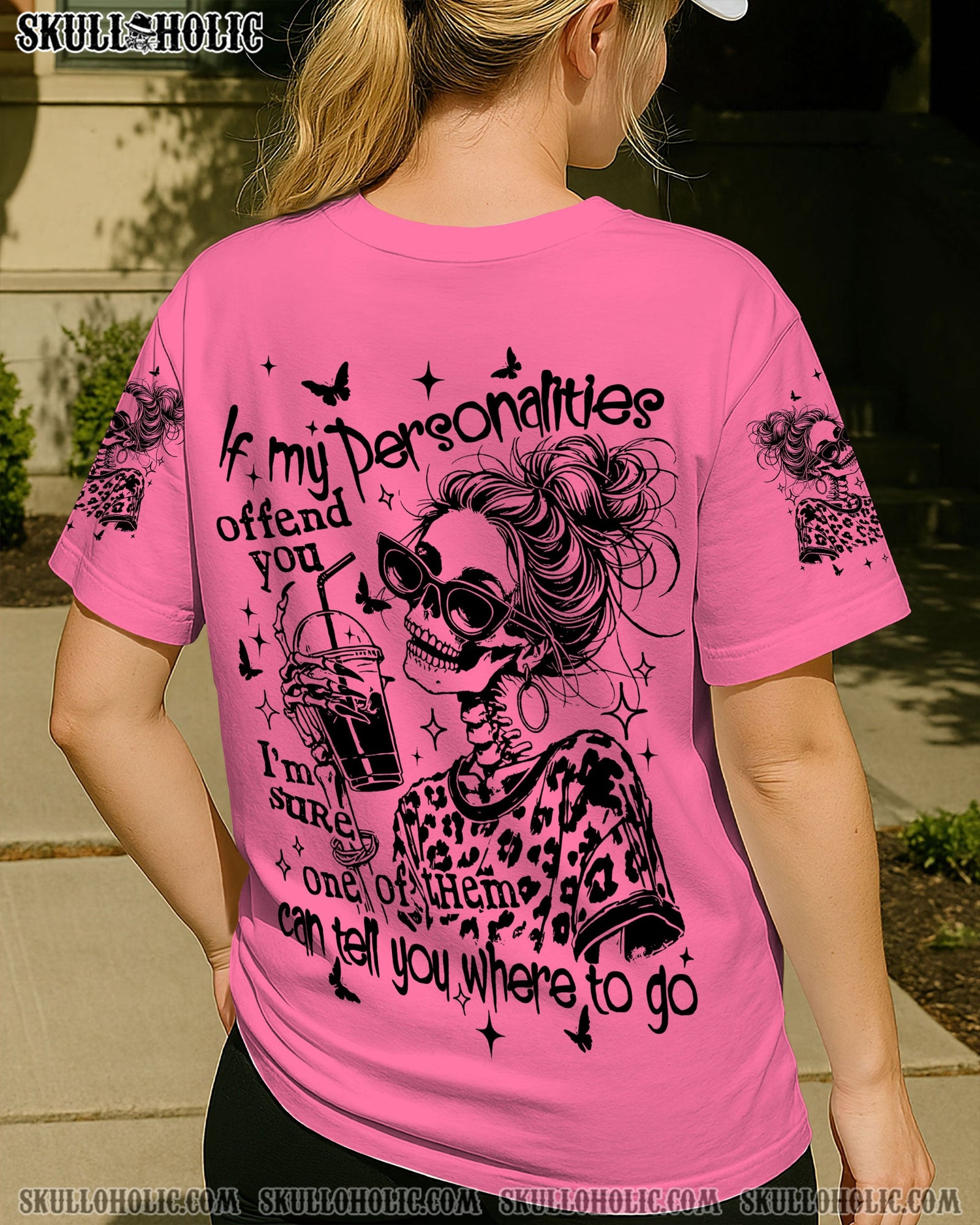 BLISSCORNERS SORRY FOR WHAT MY FACE SAID SKULL MESSY BUN ALL OVER PRINT  -  TLTW2710252