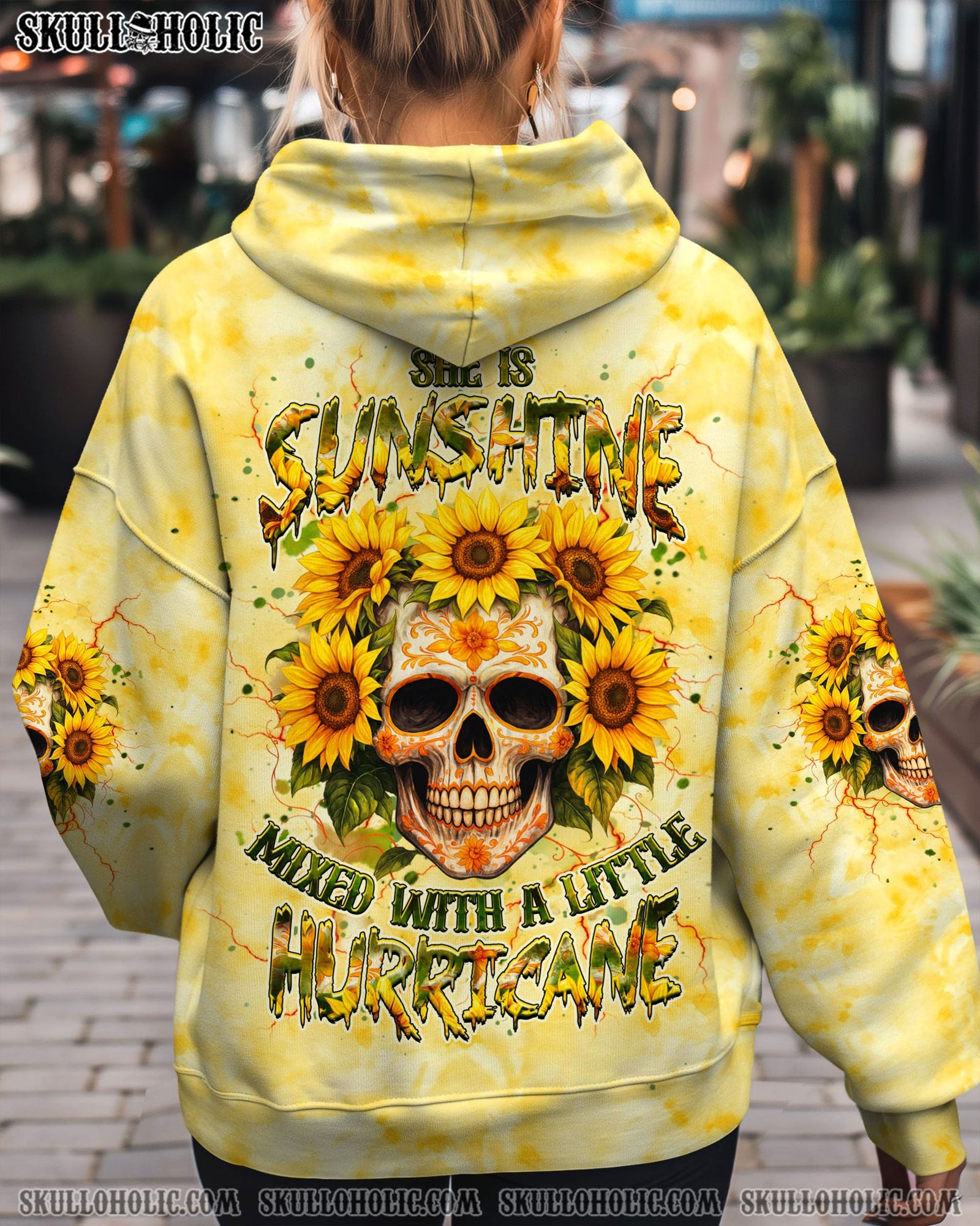 BLISSCORNERS SHE IS SUNSHINE SKULL SUNFLOWER ALL OVER PRINT