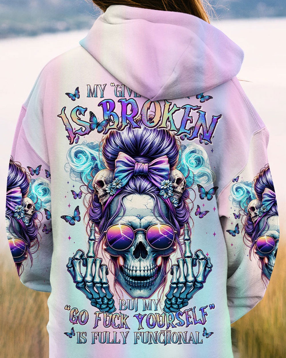 BLISSCORNERS I TRY TO AVOID DRAMA MESSY BUN SKULL ALL OVER PRINT