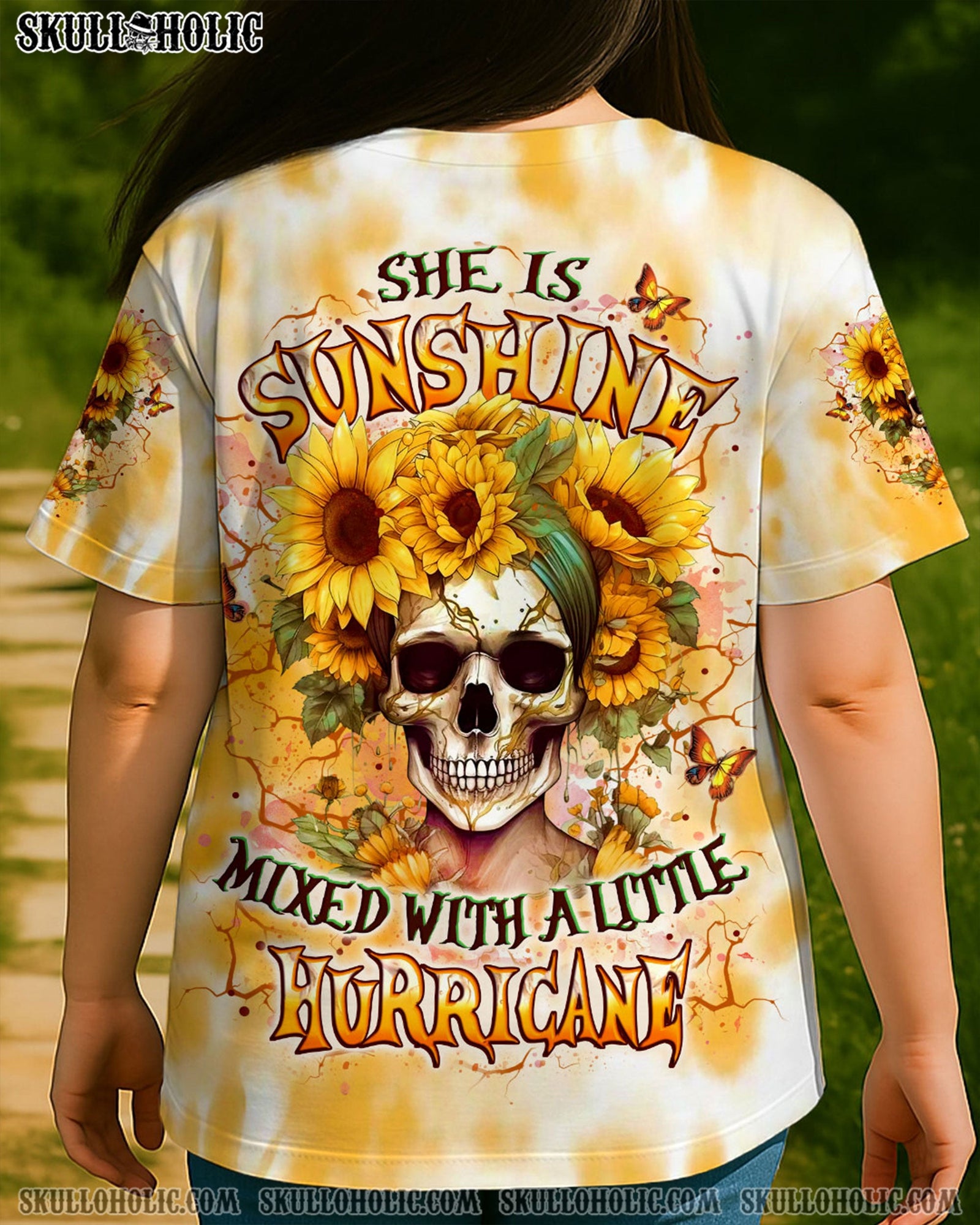 BLISSCORNERS SHE IS SUNSHINE SKULL SUNFLOWER ALL OVER PRINT