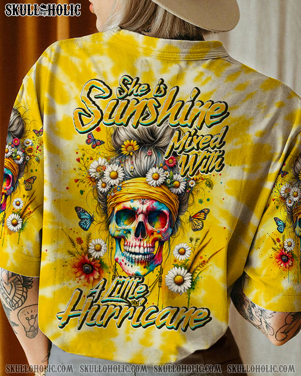 BLISSCORNERS I'M BLUNT BECAUSE GOD ROLLED ME MESSY BUN SKULL ALL OVER PRINT