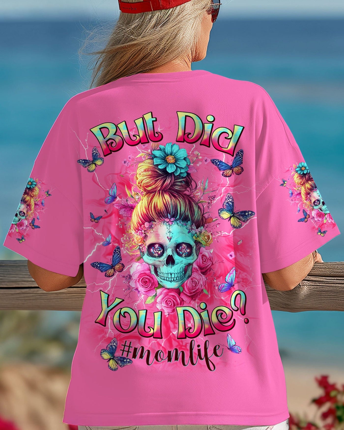 BLISSCORNERS GOD GIFTED ME TWO TITLES MOM AND GRANDMA MESSY BUN SKULL ALL OVER PRINT