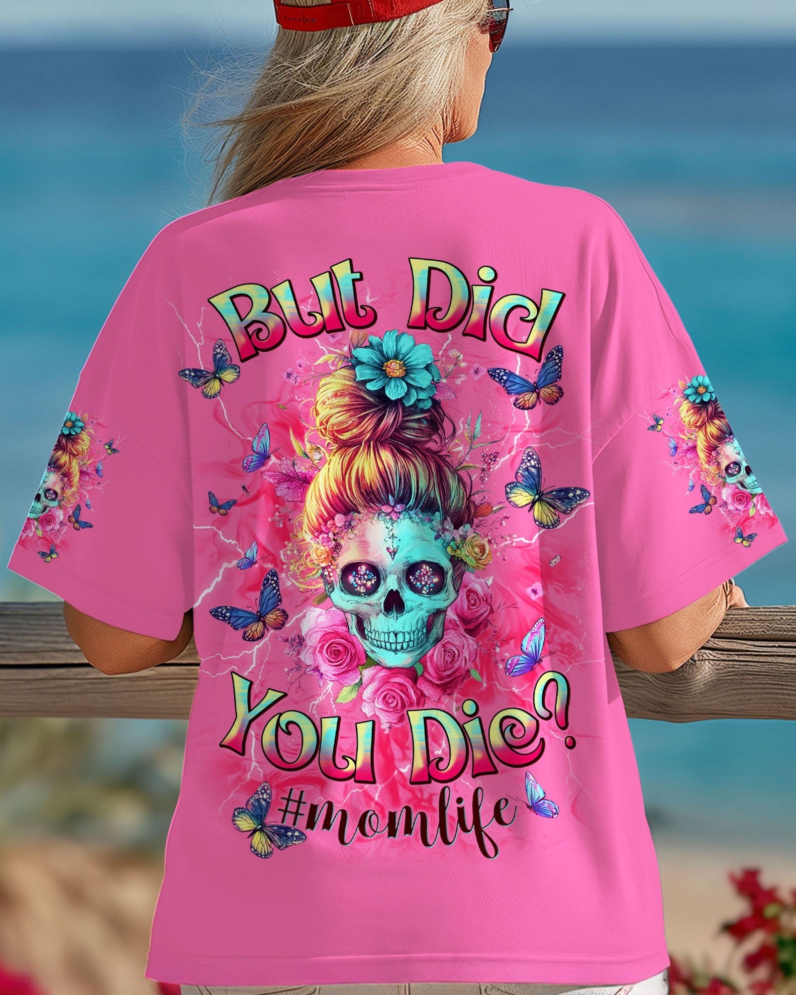 BLISSCORNERS GOD GIFTED ME TWO TITLES MOM AND GRANDMA MESSY BUN SKULL ALL OVER PRINT