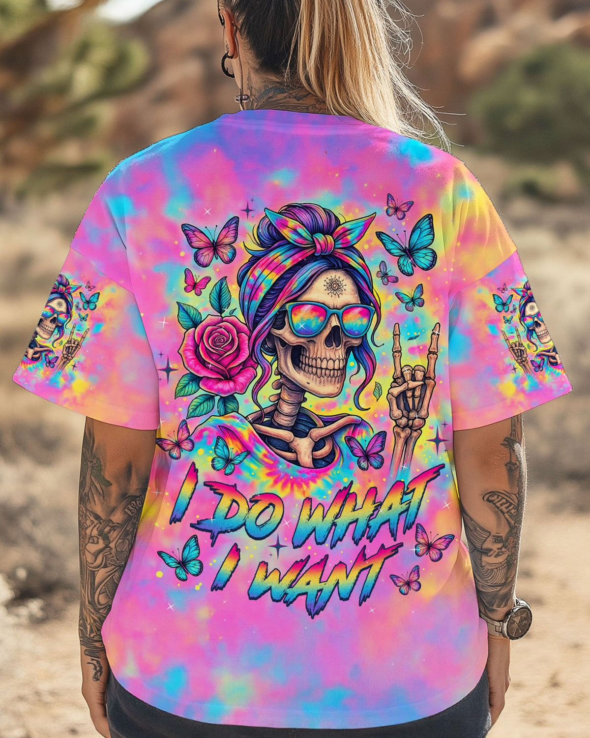 BLISSCORNERS DON'T LIKE ME YOUR PROBLEM MESSY BUN SKULL TIE DYE ALL OVER PRINT -  TLTW1405252