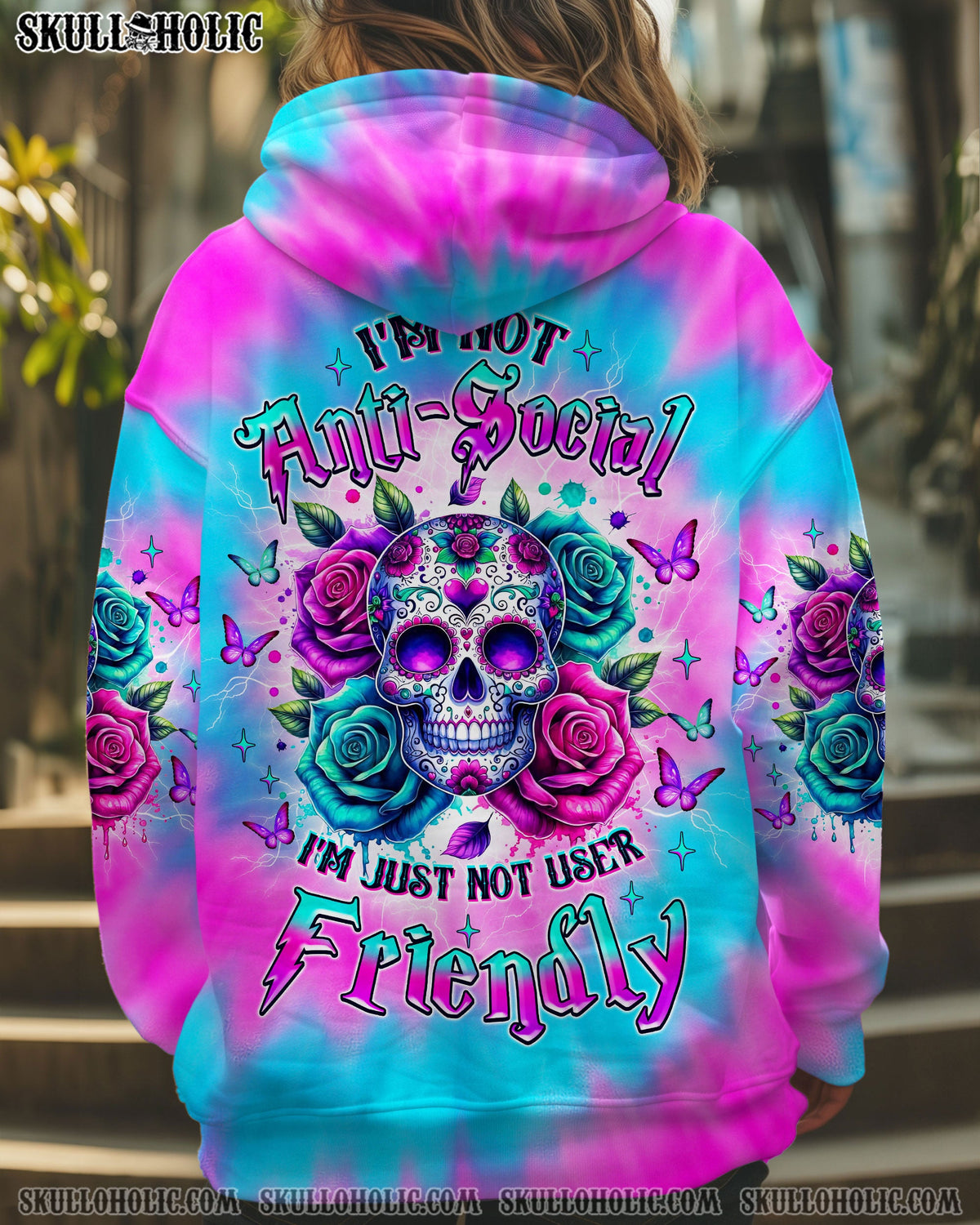 BLISSCORNERS I'M NOT ANTI-SOCIAL SKULL FLOWER ALL OVER PRINT