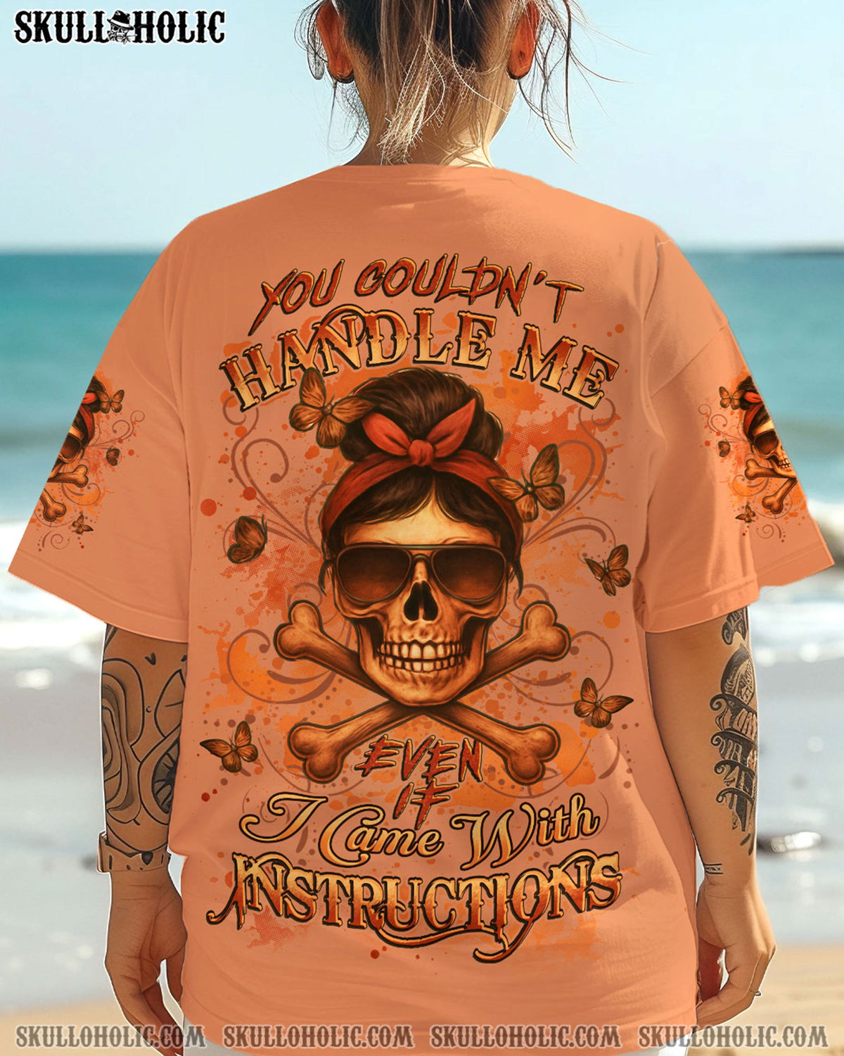 BLISSCORNERS ALWAYS A STRONG WOMAN SKULL MESSY BUN ALL OVER PRINT