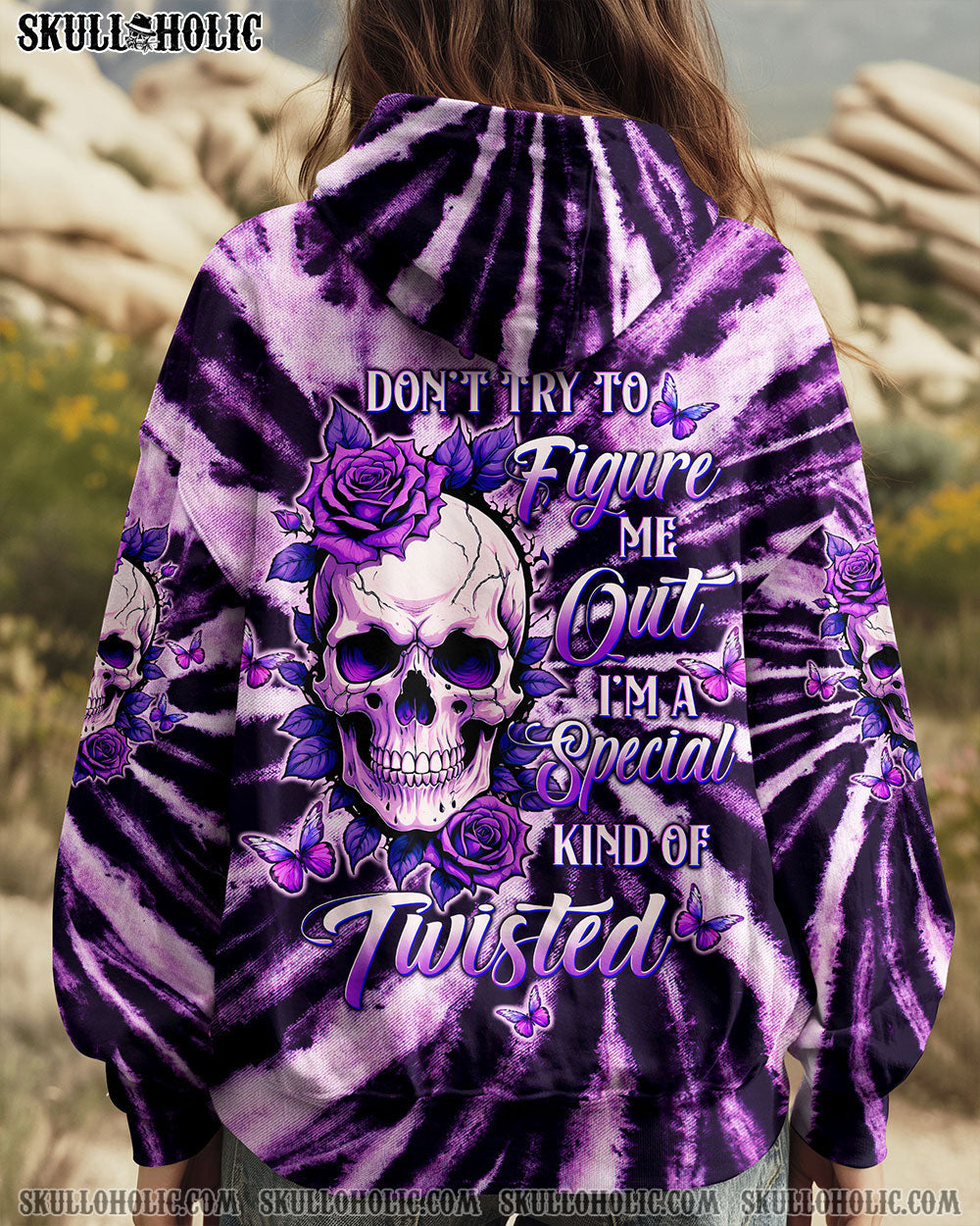 BLISSCORNERS DON'T TRY TO FIGURE ME OUT SKULL PURPLE  TIE DYE ALL OVER PRINT