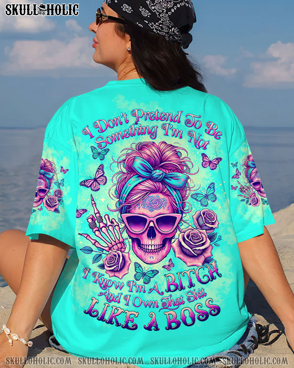 BLISSCORNERS I'M BLUNT BECAUSE GOD ROLLED ME MESSY BUN SKULL ALL OVER PRINT
