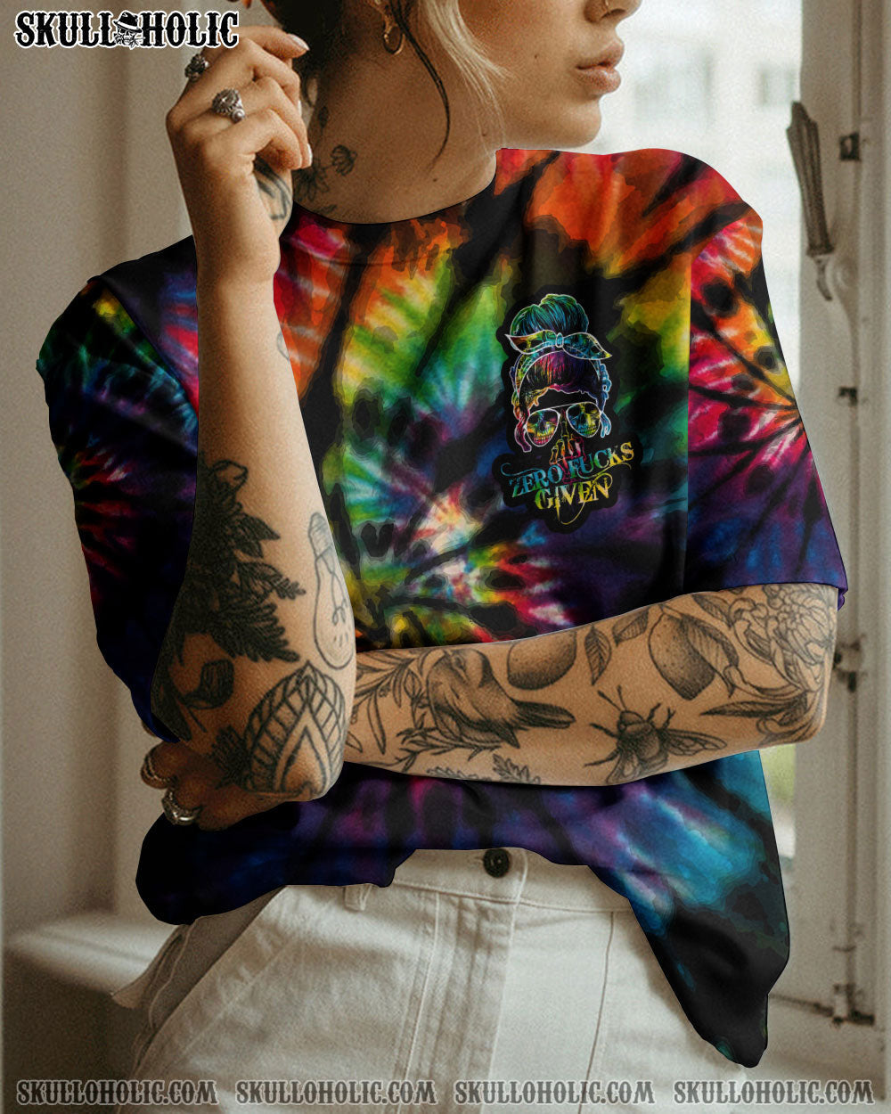 BLISSCORNERS ZERO FCKS GIVEN SKULL TIE DYE ALL OVER PRINT