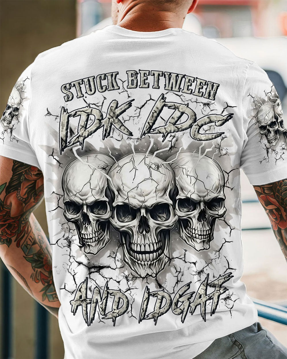 BLISSCORNERS STUCK BETWEEN IDK IDC AND IDGAF SKULL ALL OVER PRINT