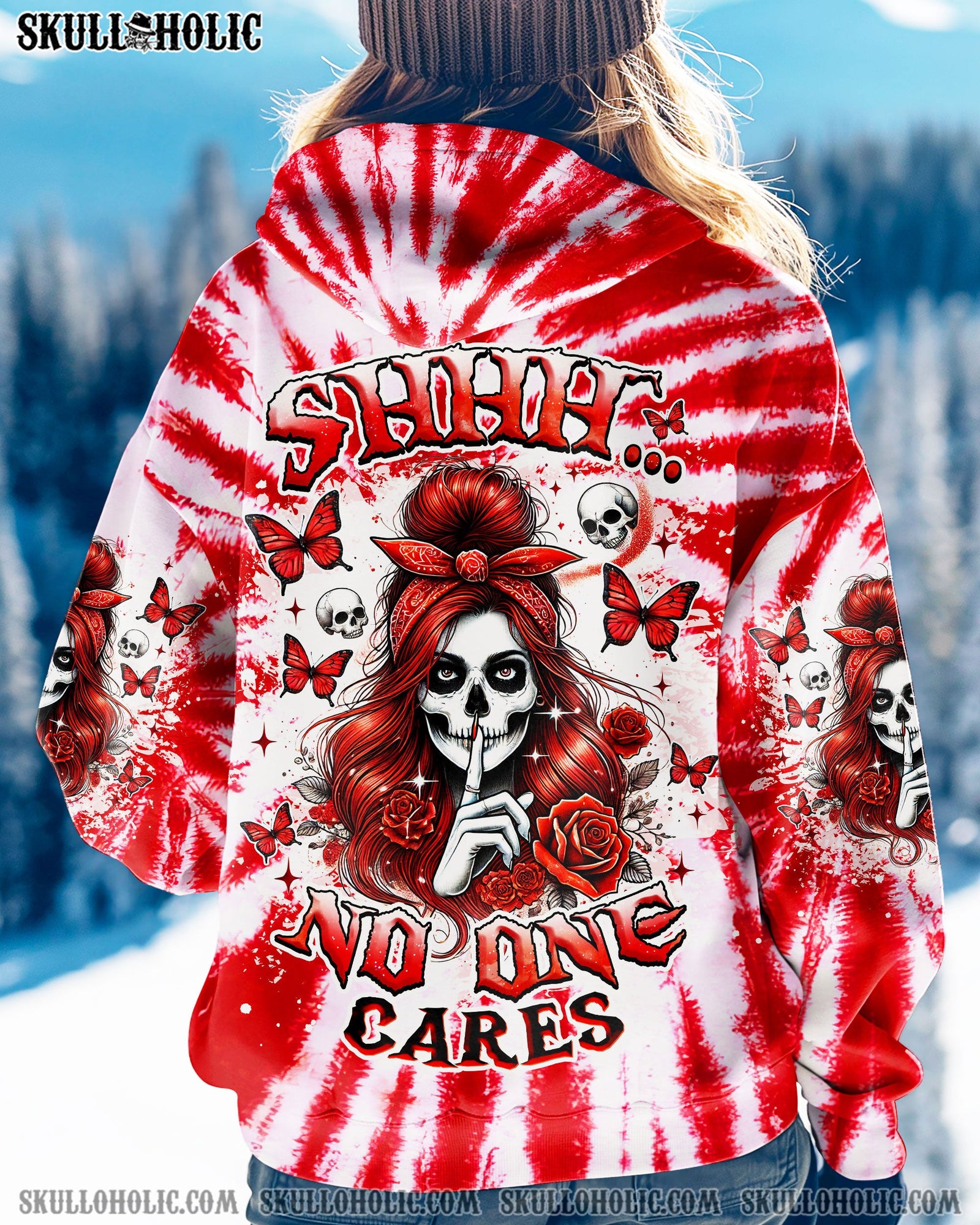 BLISSCORNERS SHHH NO ONE CARES SKULL LADY TIE DYE ALL OVER PRINT