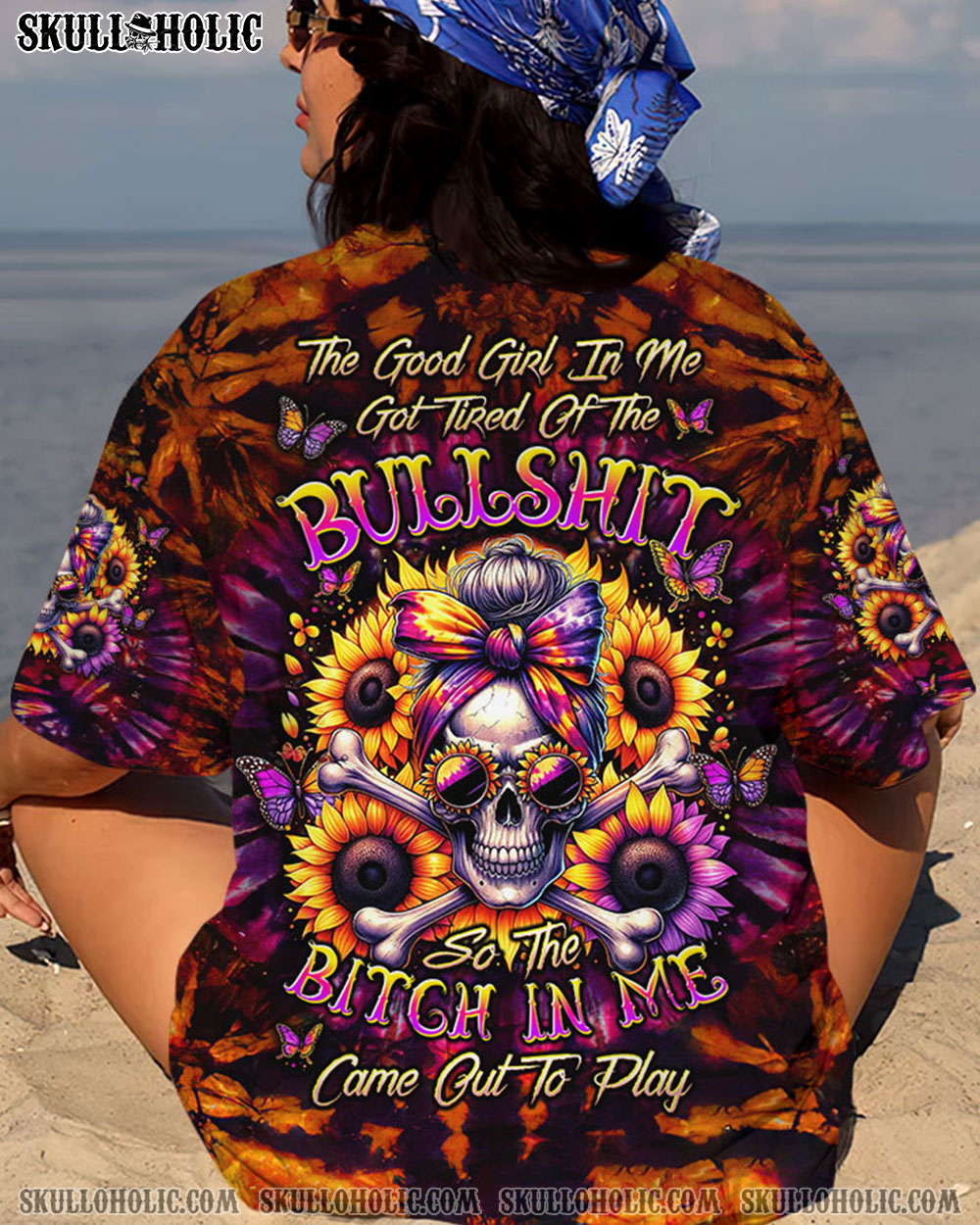 BLISSCORNERS THE GOOD GIRL IN ME MESSY BUN SKULL ALL OVER PRINT