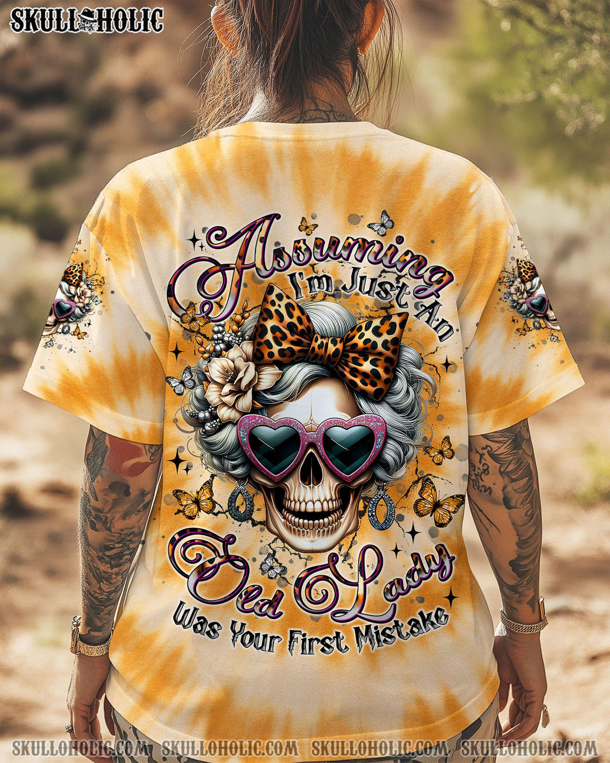 BLISSCORNERS ASSUMING I'M JUST AN OLD LADY SKULL TIE DYE ALL OVER PRINT