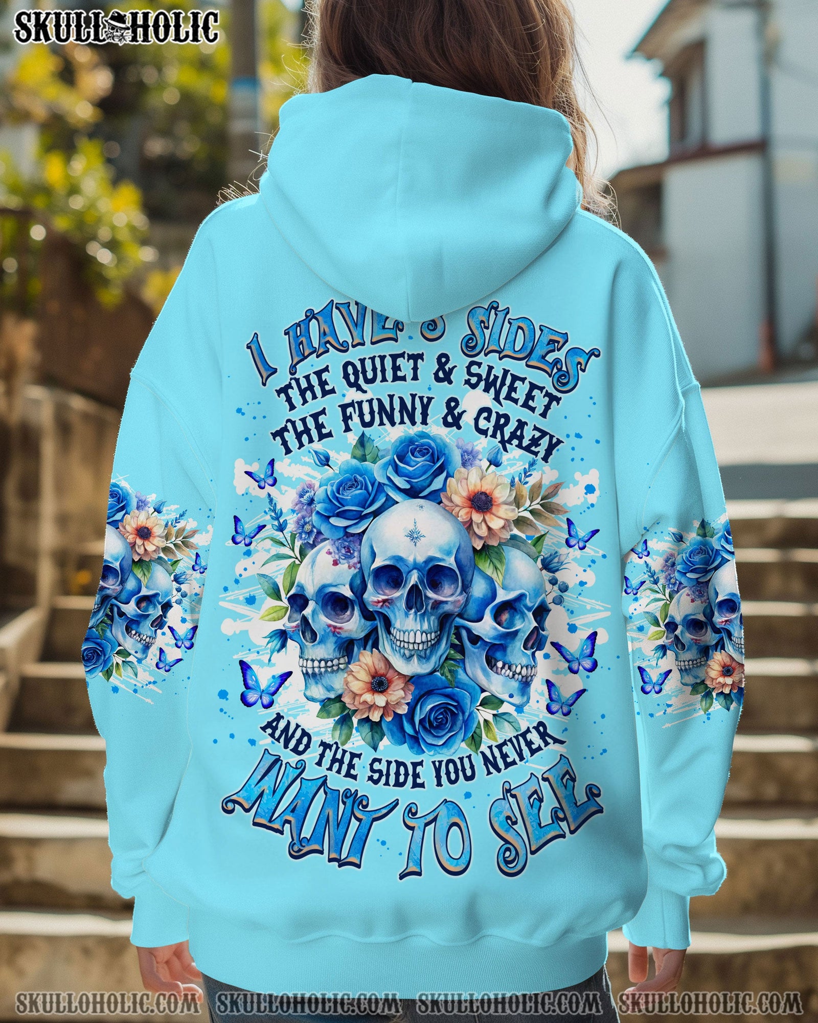 BLISSCORNERS I HAVE 3 SIDES 3 SKULLS ROSE ALL OVER PRINT