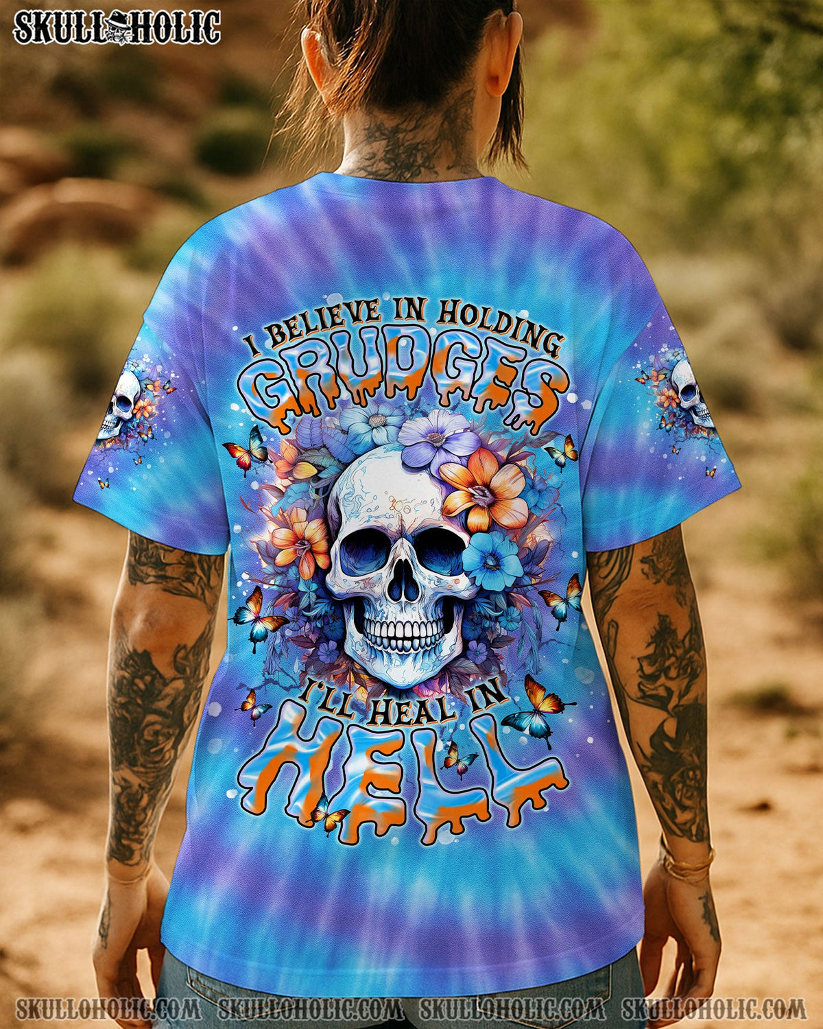 BLISSCORNERS I'LL HEAL IN HELL SKULL FLORAL TIE DYE ALL OVER PRINT