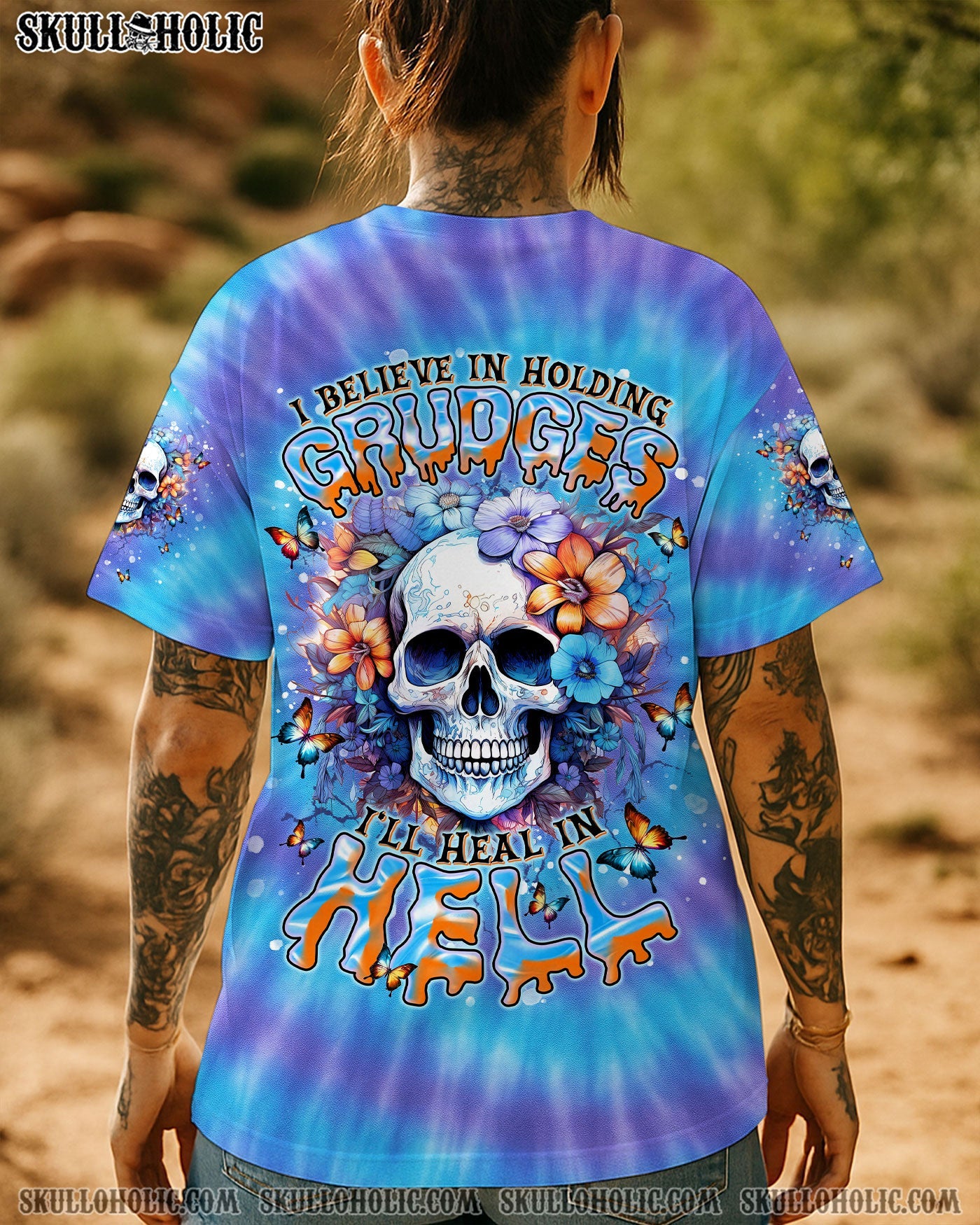 BLISSCORNERS I'LL HEAL IN HELL SKULL FLORAL TIE DYE ALL OVER PRINT