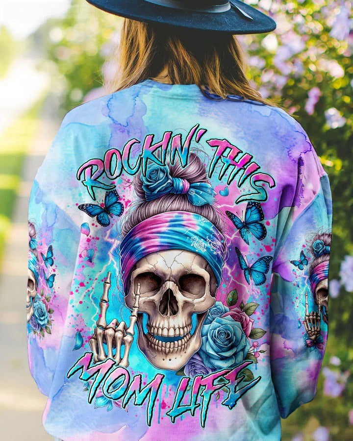 BLISSCORNERS ROCKING THIS MOM LIFE MESSY BUN SKULL ALL OVER PRINT