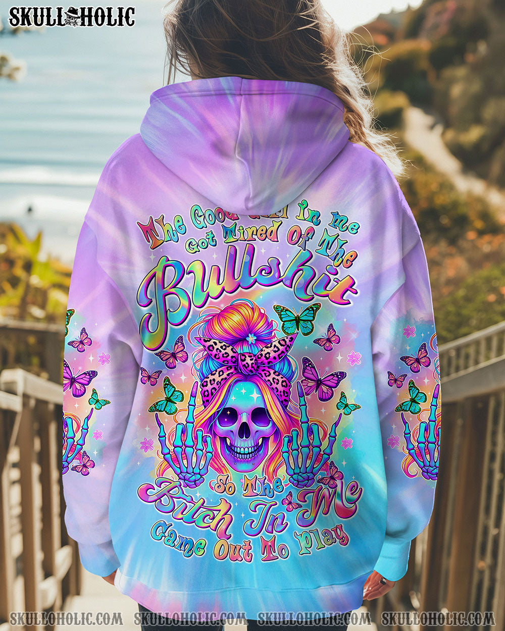BLISSCORNERS THE GOOD GIRL IN ME SKULL MESSY BUN  ALL OVER PRINT