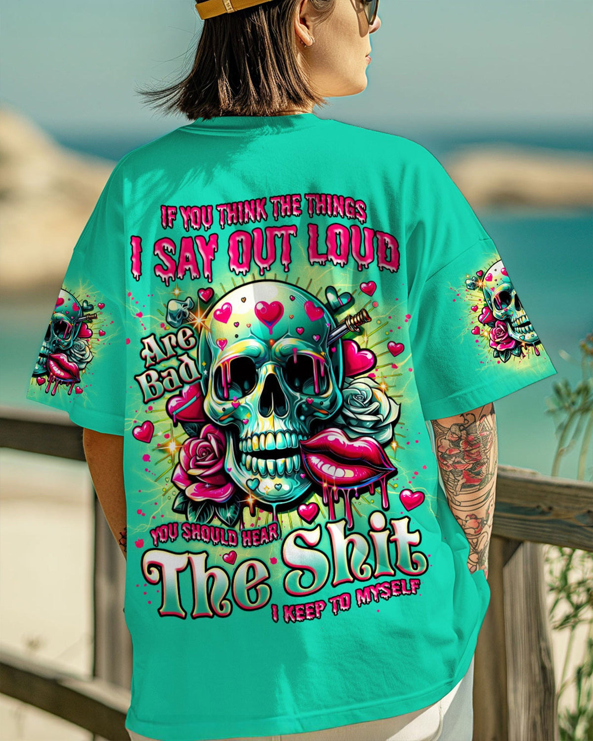 BLISSCORNERS IF YOU MESS WITH MY ANGEL MESSY BUN SKULL ALL OVER PRINT