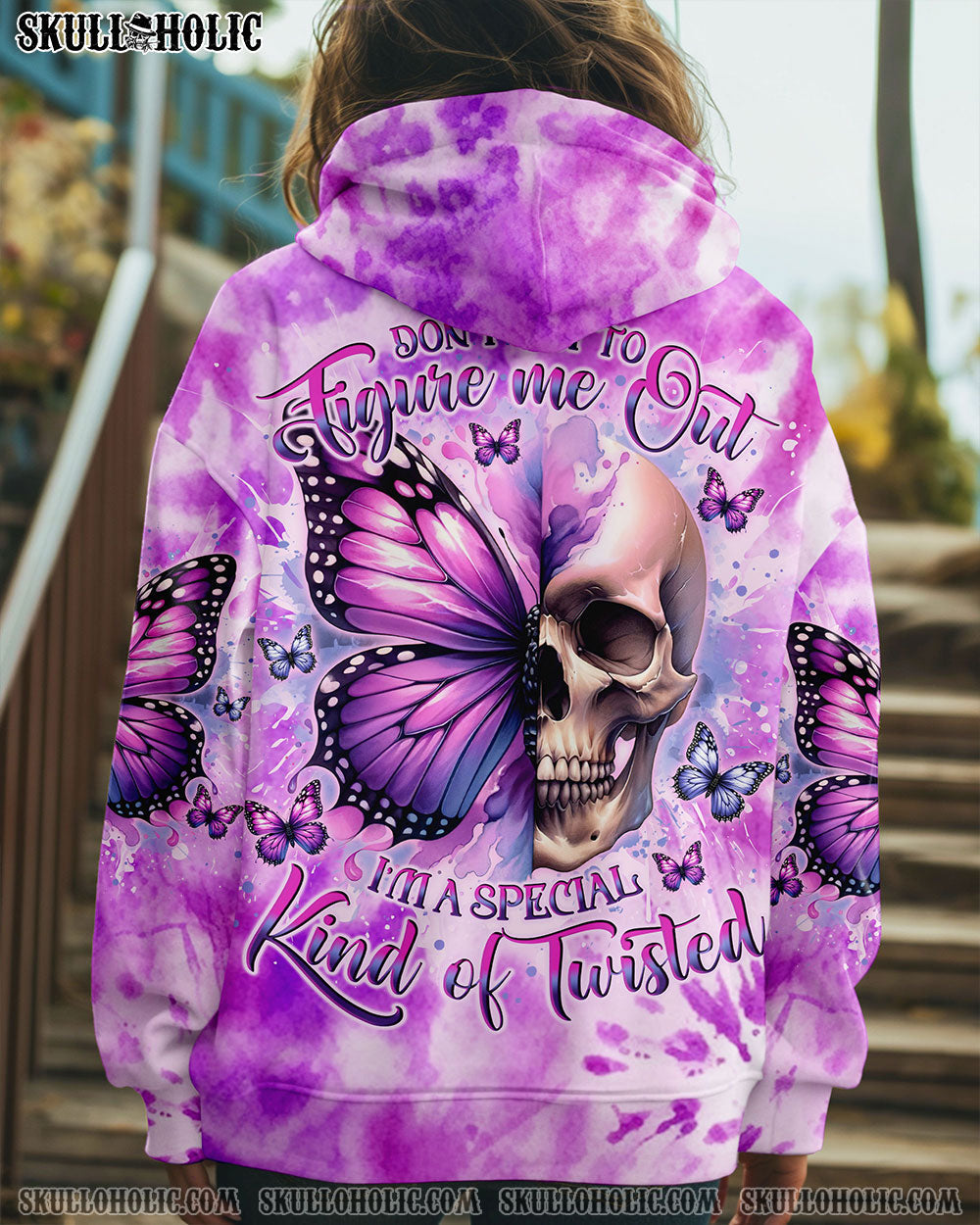 BLISSCORNERS DON'T TRY TO FIGURE ME OUT SKULL BUTTERFLY TIE DYE  ALL OVER PRINT