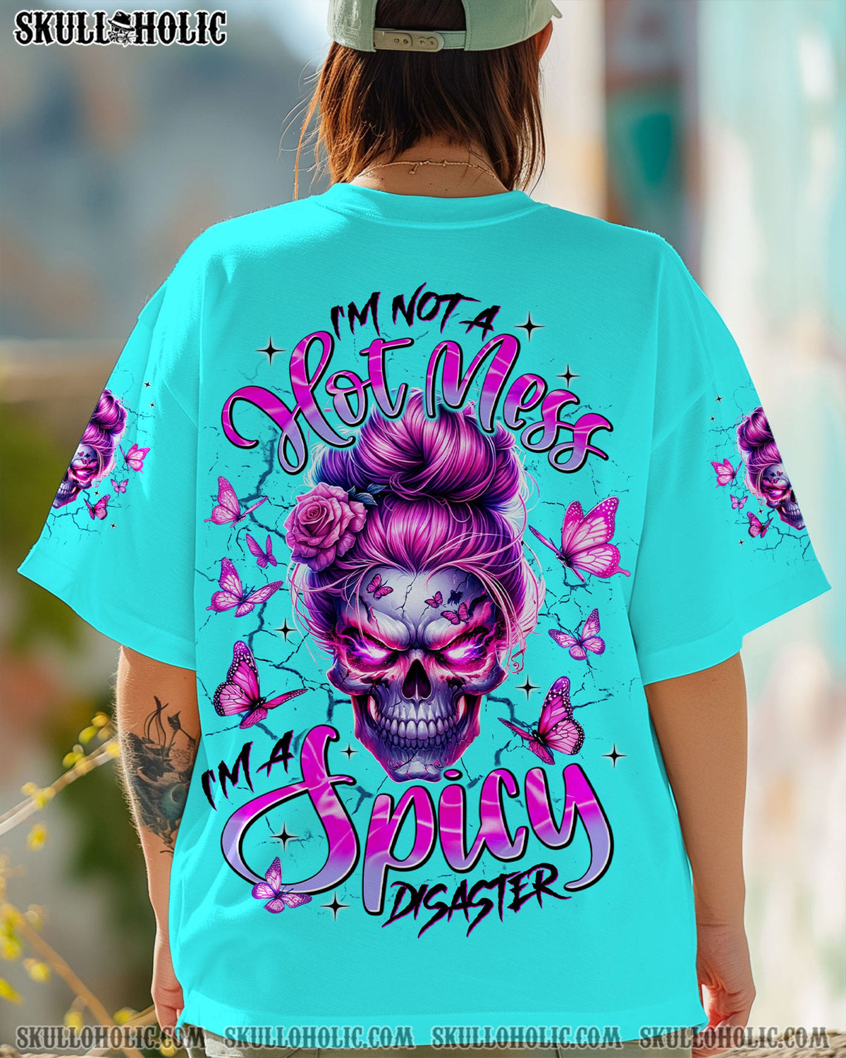 BLISSCORNERS HOLD MY HALO SKULL MESSY BUN ALL OVER PRINT