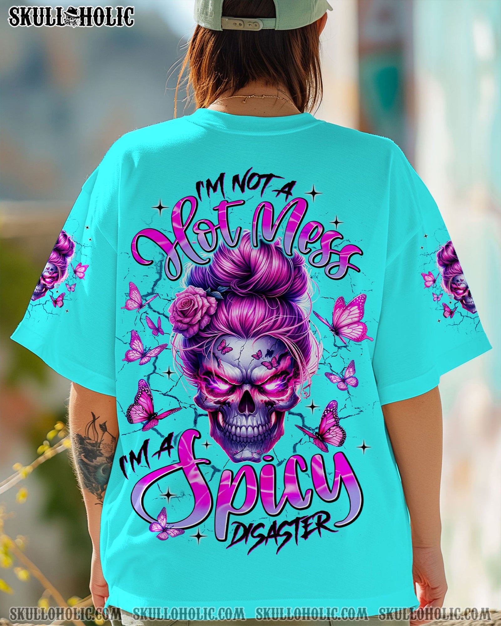 BLISSCORNERS HOLD MY HALO SKULL MESSY BUN ALL OVER PRINT