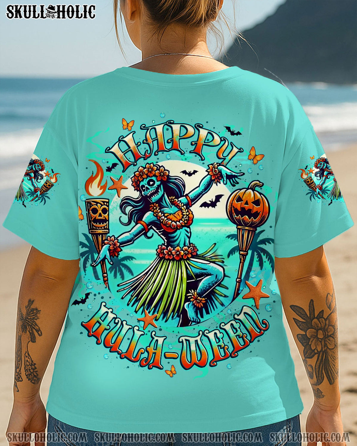 BLISSCORNERS HAPPY HULAWEEN SKULL HALLOWEEN ALL OVER PRINT