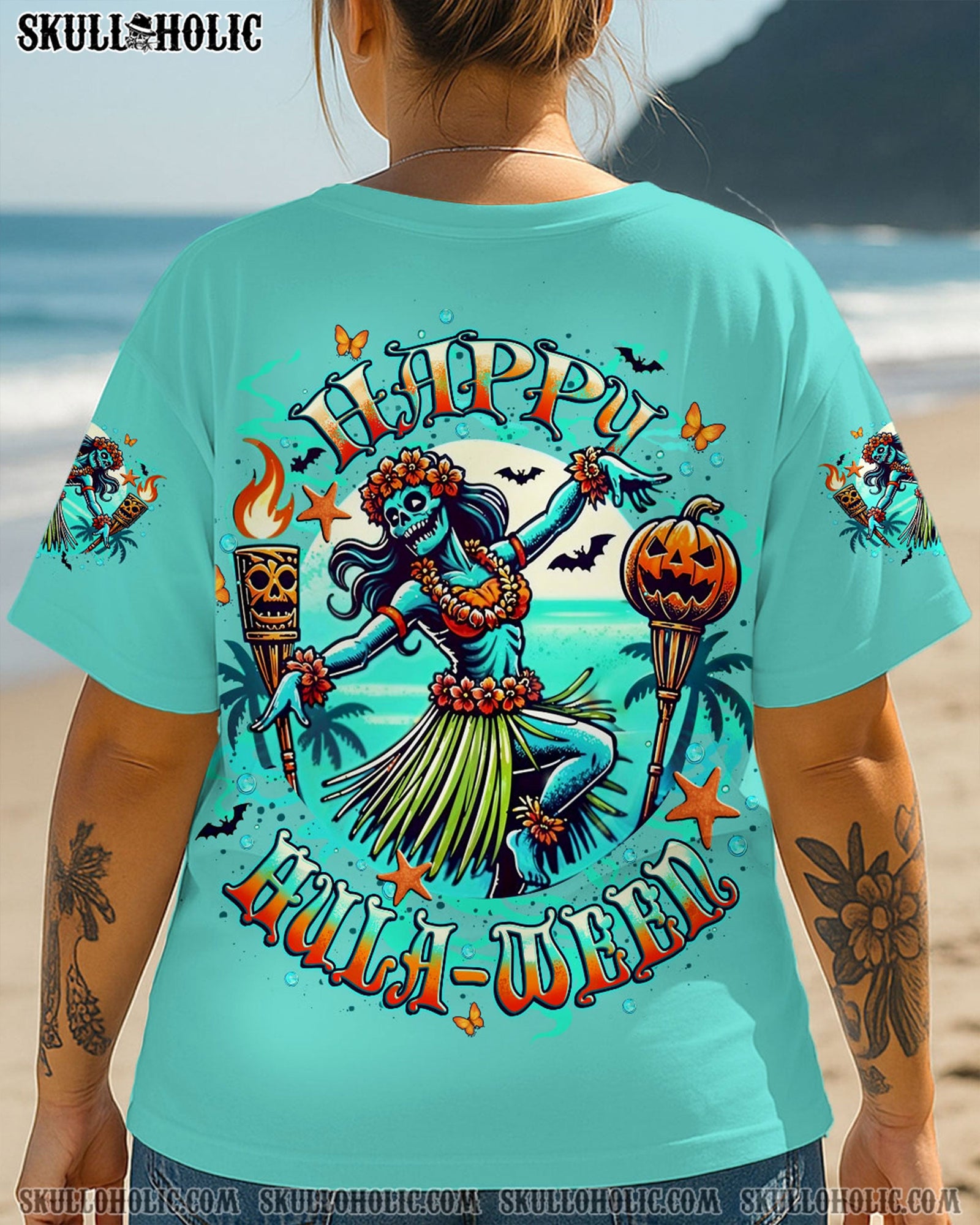 BLISSCORNERS HAPPY HULAWEEN SKULL HALLOWEEN ALL OVER PRINT