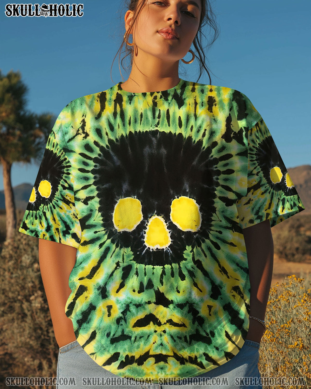 BLISSCORNERS BLACK SKULL TIE DYE HAND DYED ALL OVER PRINT