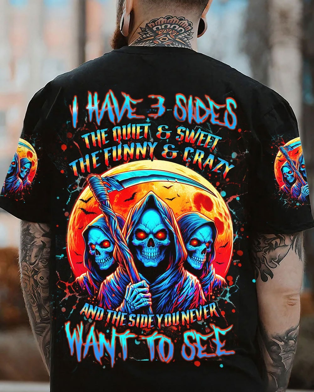 BLISSCORNERS I HAVE 3 SIDES 3 SKULLS ALL OVER PRINT