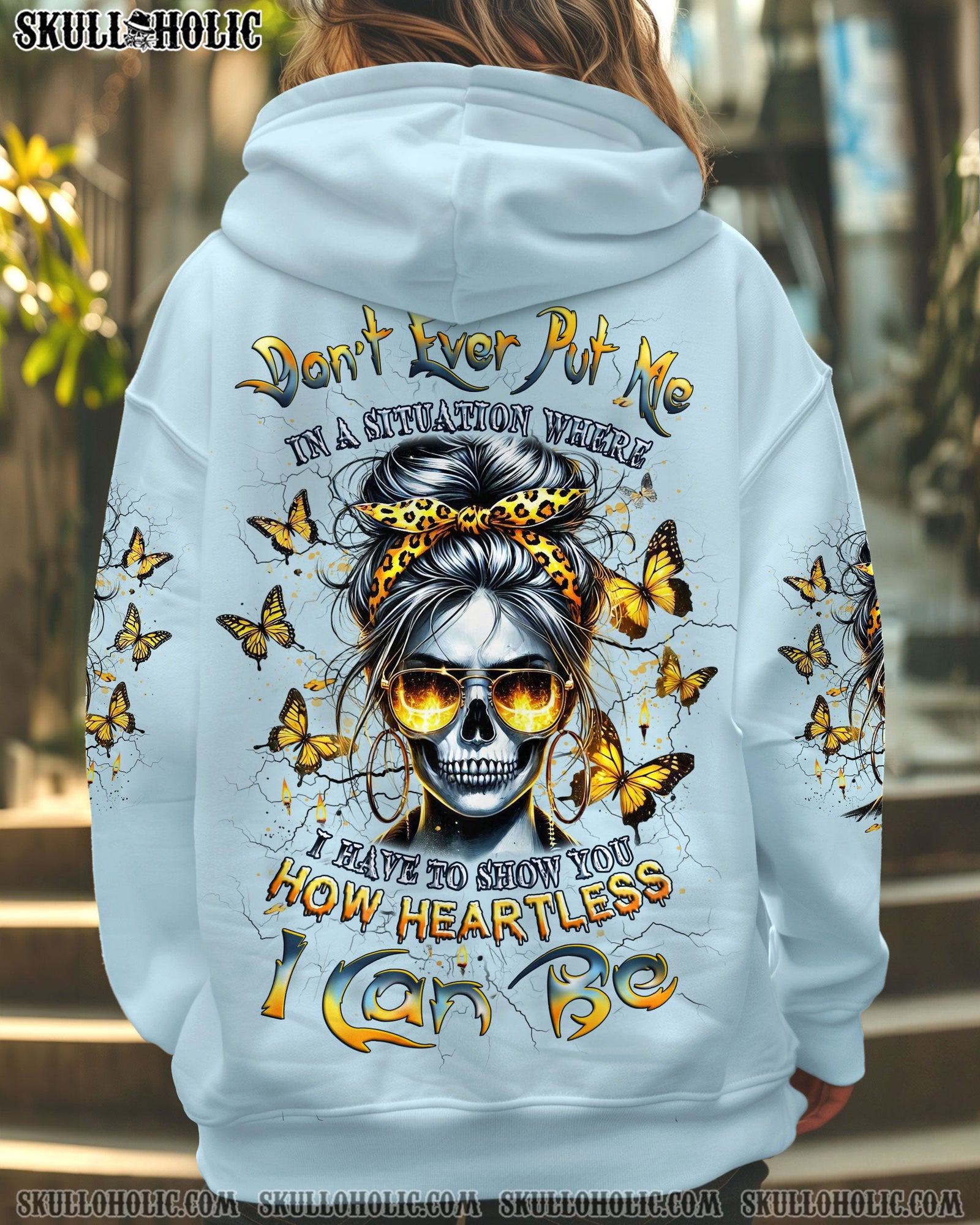 BLISSCORNERS HOW HEARTLESS I CAN BE SKULL LADY ALL OVER PRINT