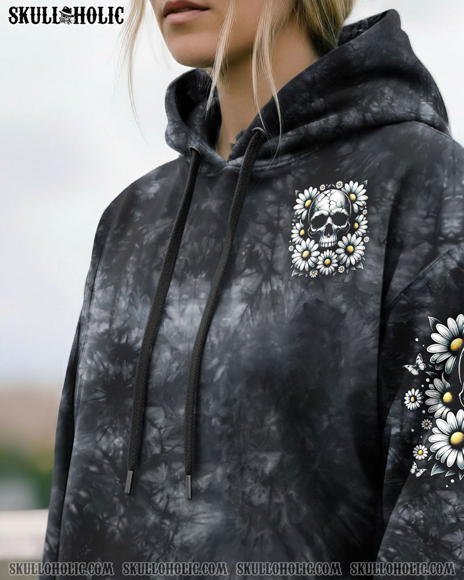 BLISSCORNERS HELLO DARKNESS MY OLD FRIEND SKULL DAISIES ALL OVER PRINT