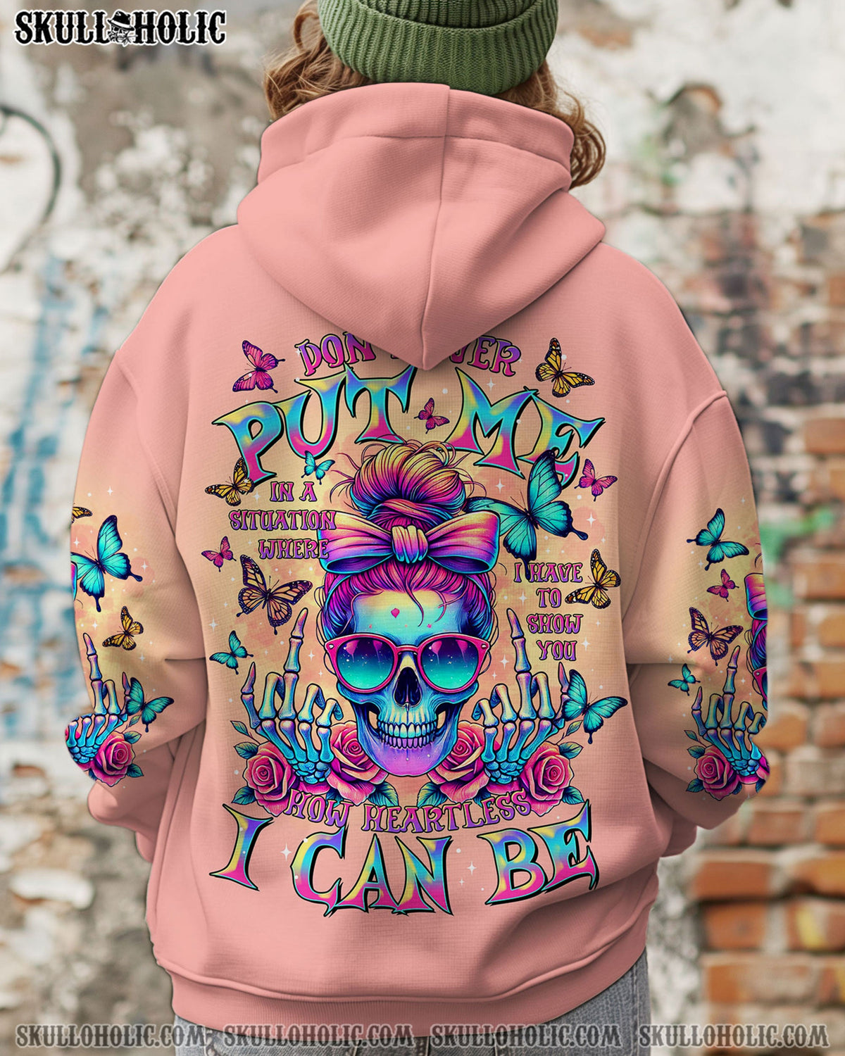 BLISSCORNERS HOW HEARTLESS I CAN BE SKULL MESSY BUN ALL OVER PRINT