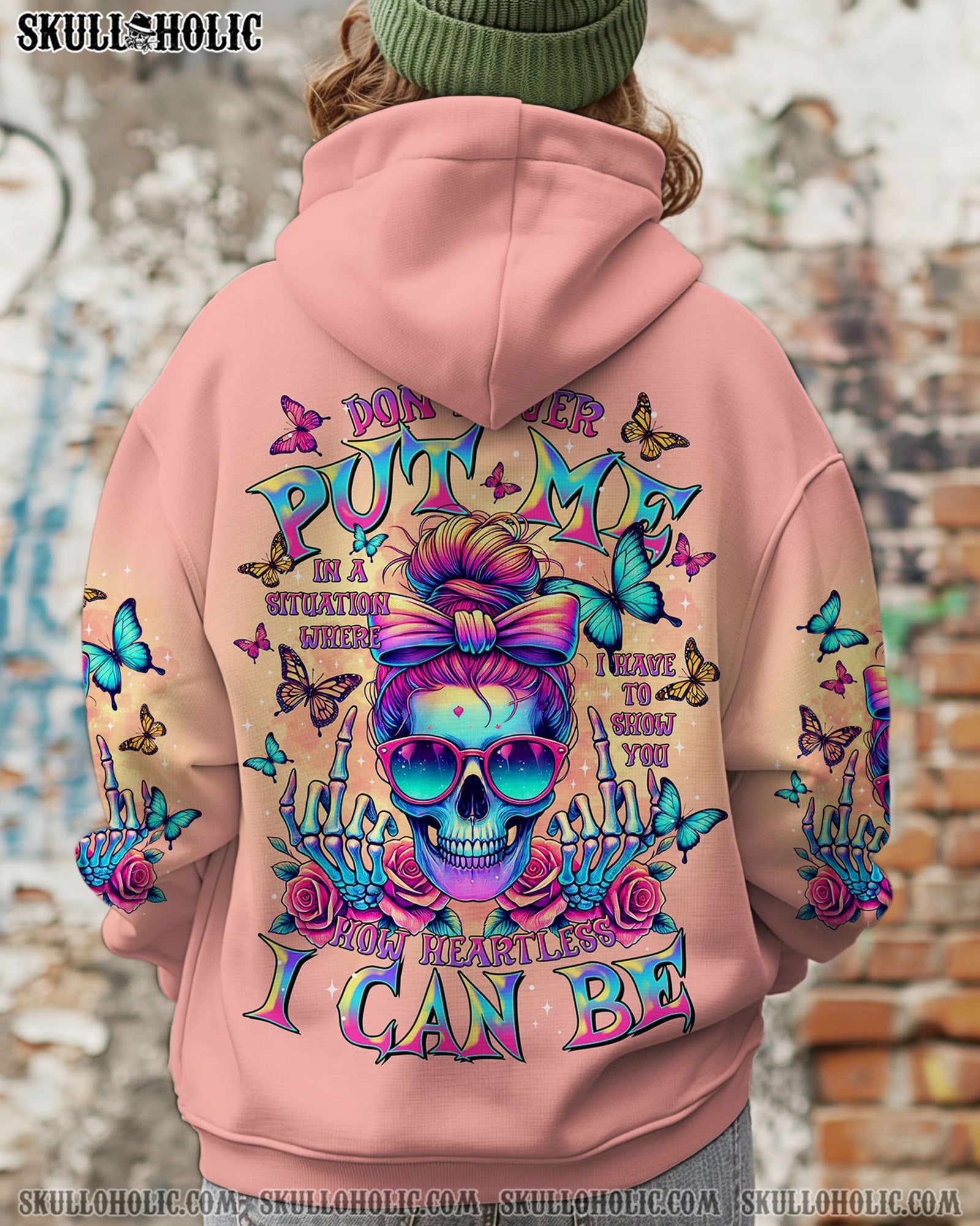 BLISSCORNERS HOW HEARTLESS I CAN BE SKULL MESSY BUN ALL OVER PRINT