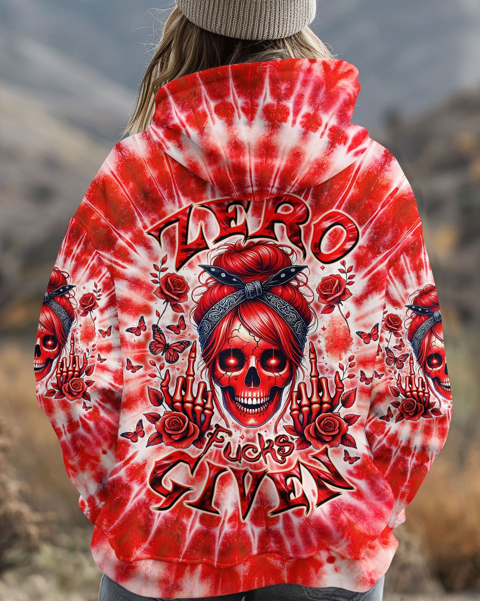 BLISSCORNERS I DON'T GIVE A F ABOUT WHAT YOU SAY MESSY BUN SKULL ALL OVER PRINT