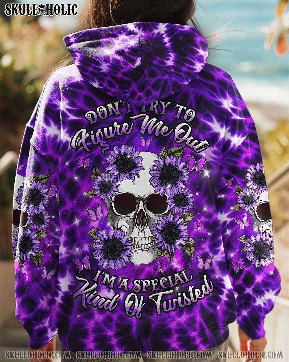 BLISSCORNERS DON'T TRY TO FIGURE ME OUT SKULL FLOWER TIE  DYE ALL OVER PRINT