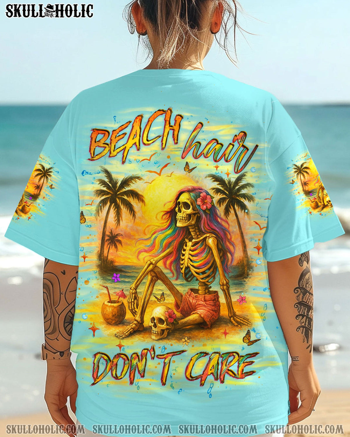 BLISSCORNERS BEACH HAIR DON'T CARE SKULL LADY ALL OVER PRINT