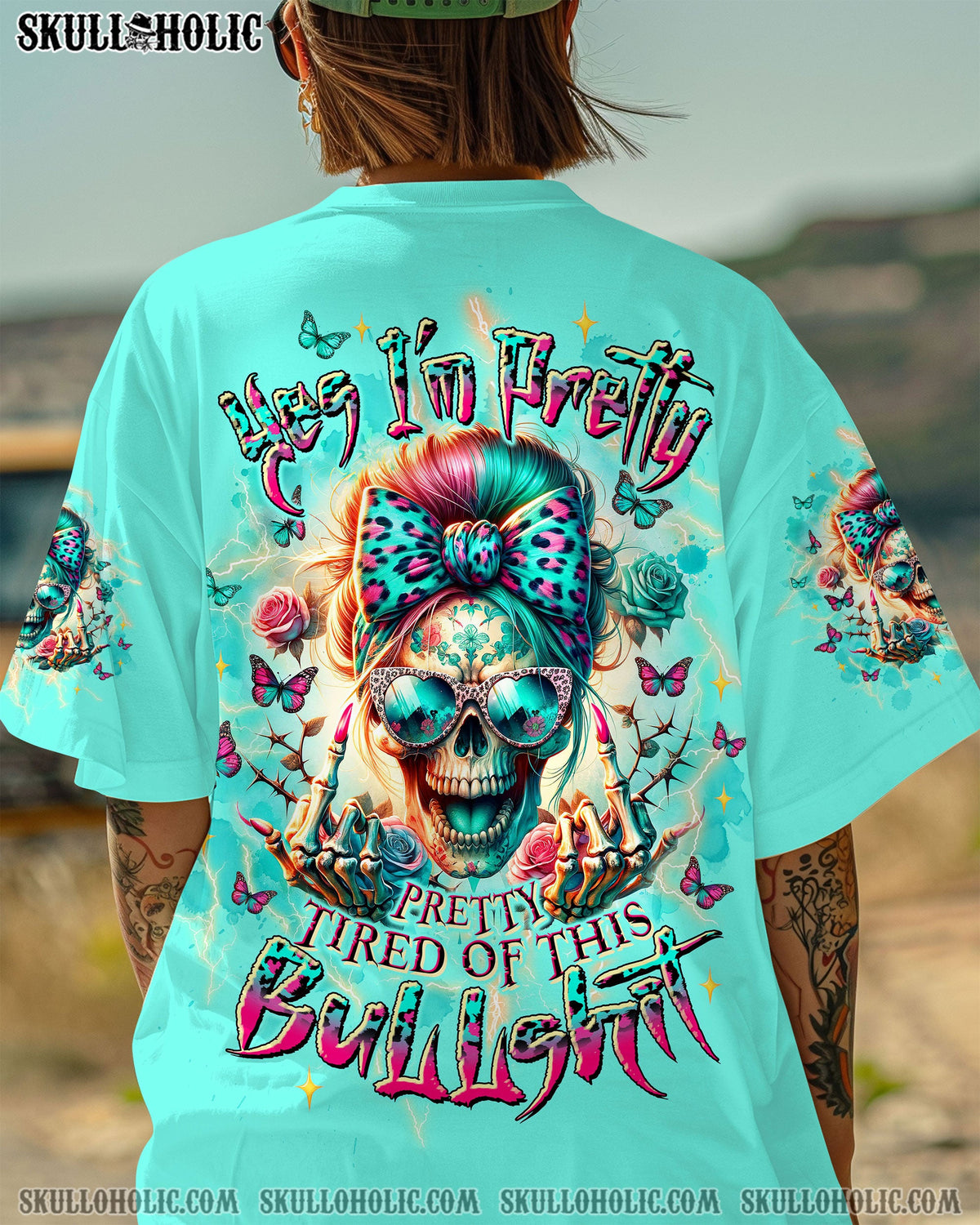 BLISSCORNERS YES I'M PRETTY SKULL MESSY BUN  ALL OVER PRINT