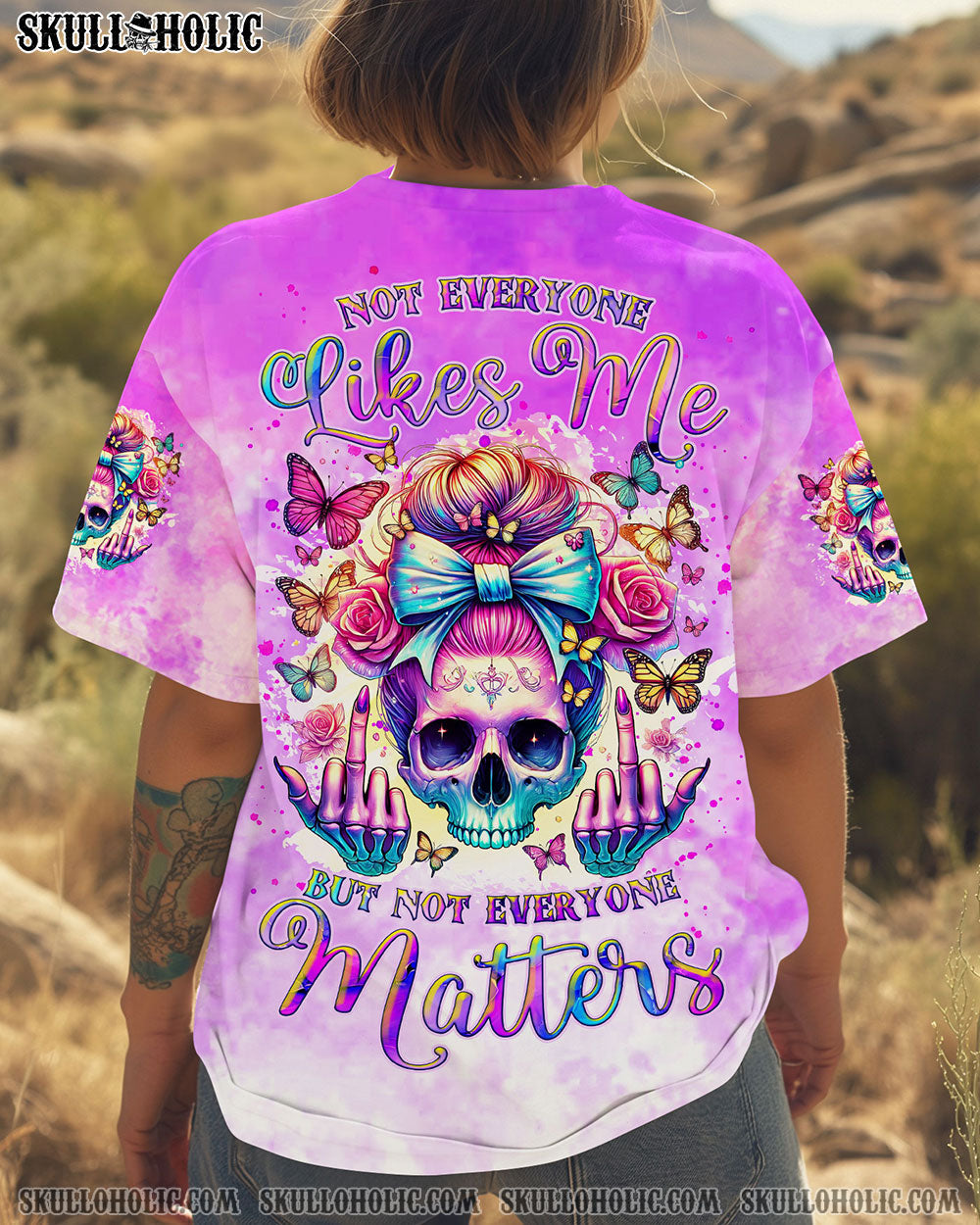 BLISSCORNERS NOT EVERYONE LIKES ME SKULL MESSY BUN ALL OVER PRINT