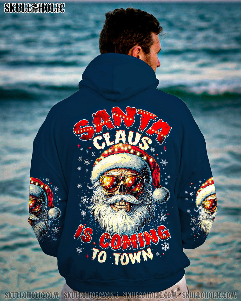 BLISSCORNERS SANTA CLAUS IS COMING SKULL CHRISTMAS ALL OVER PRINT