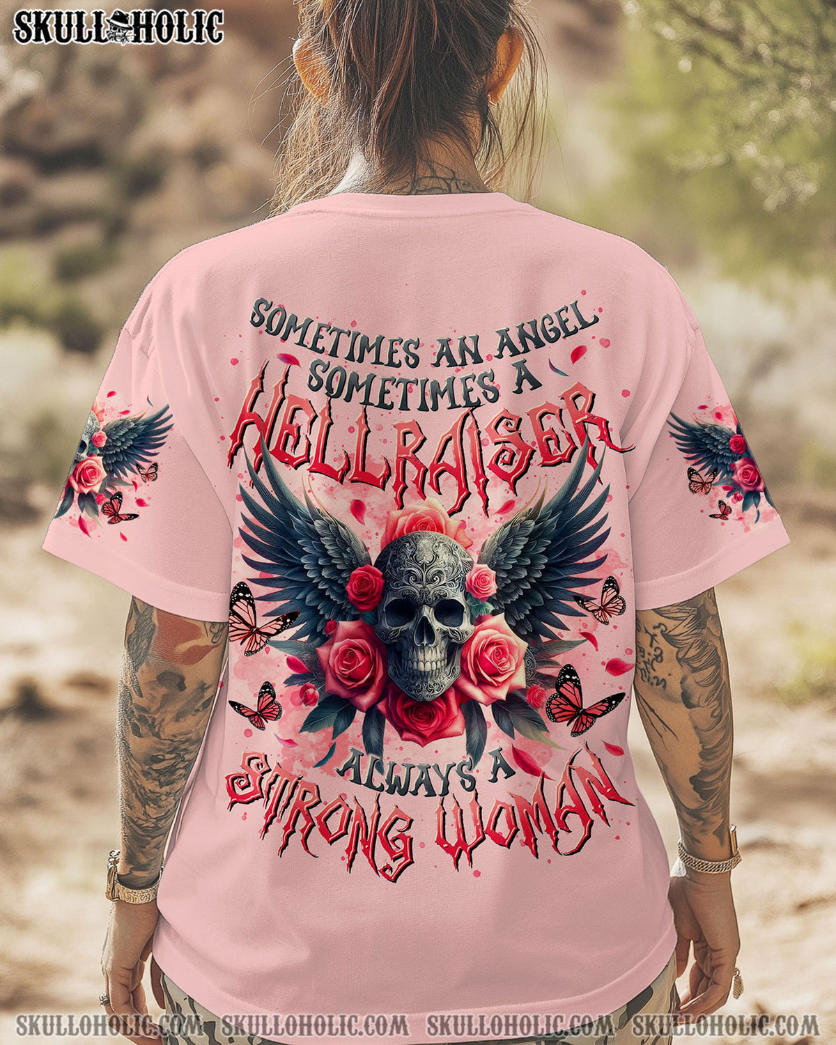 BLISSCORNERS ALWAYS A STRONG WOMAN SKULL WINGS ALL OVER PRINT