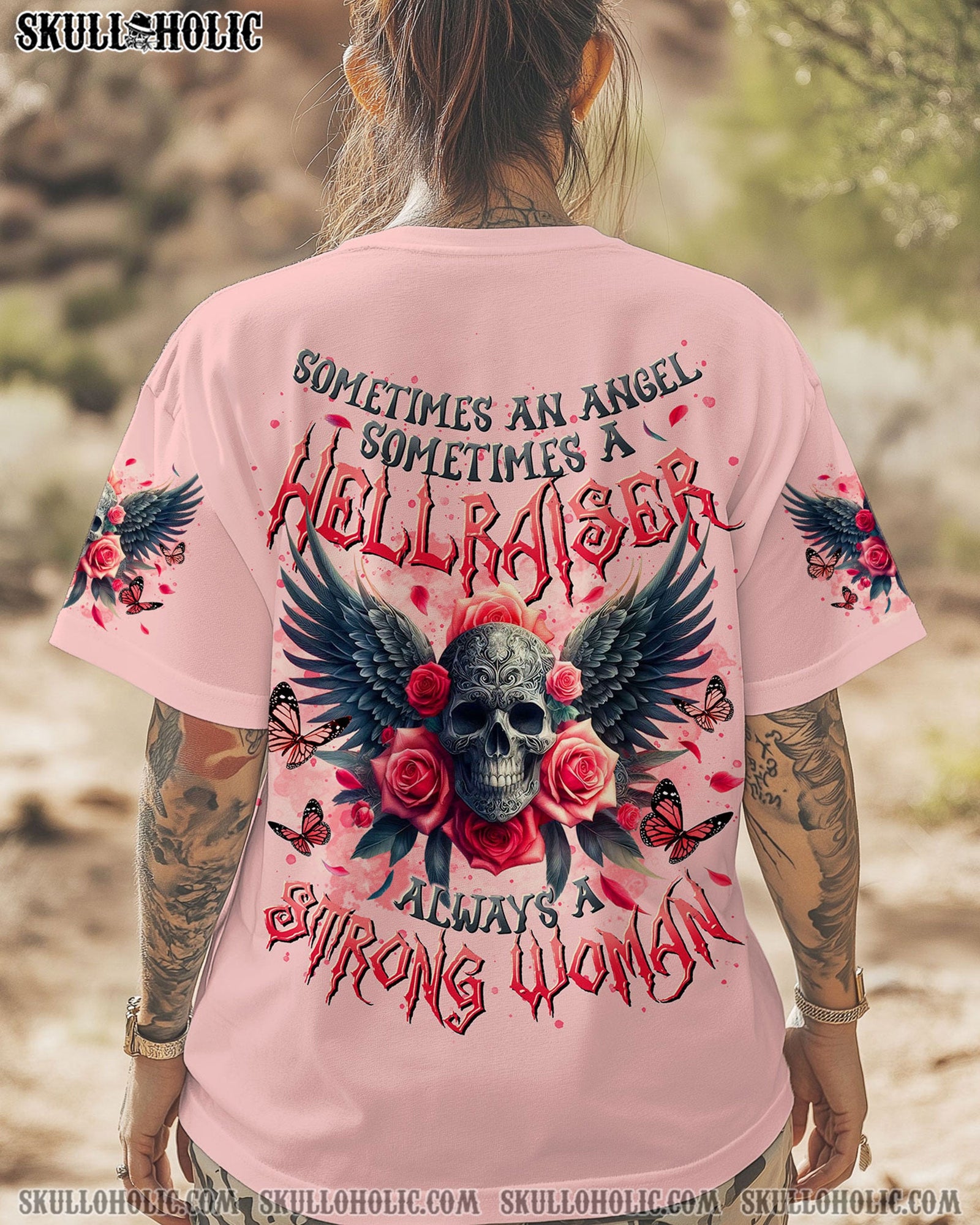 BLISSCORNERS ALWAYS A STRONG WOMAN SKULL WINGS ALL OVER PRINT