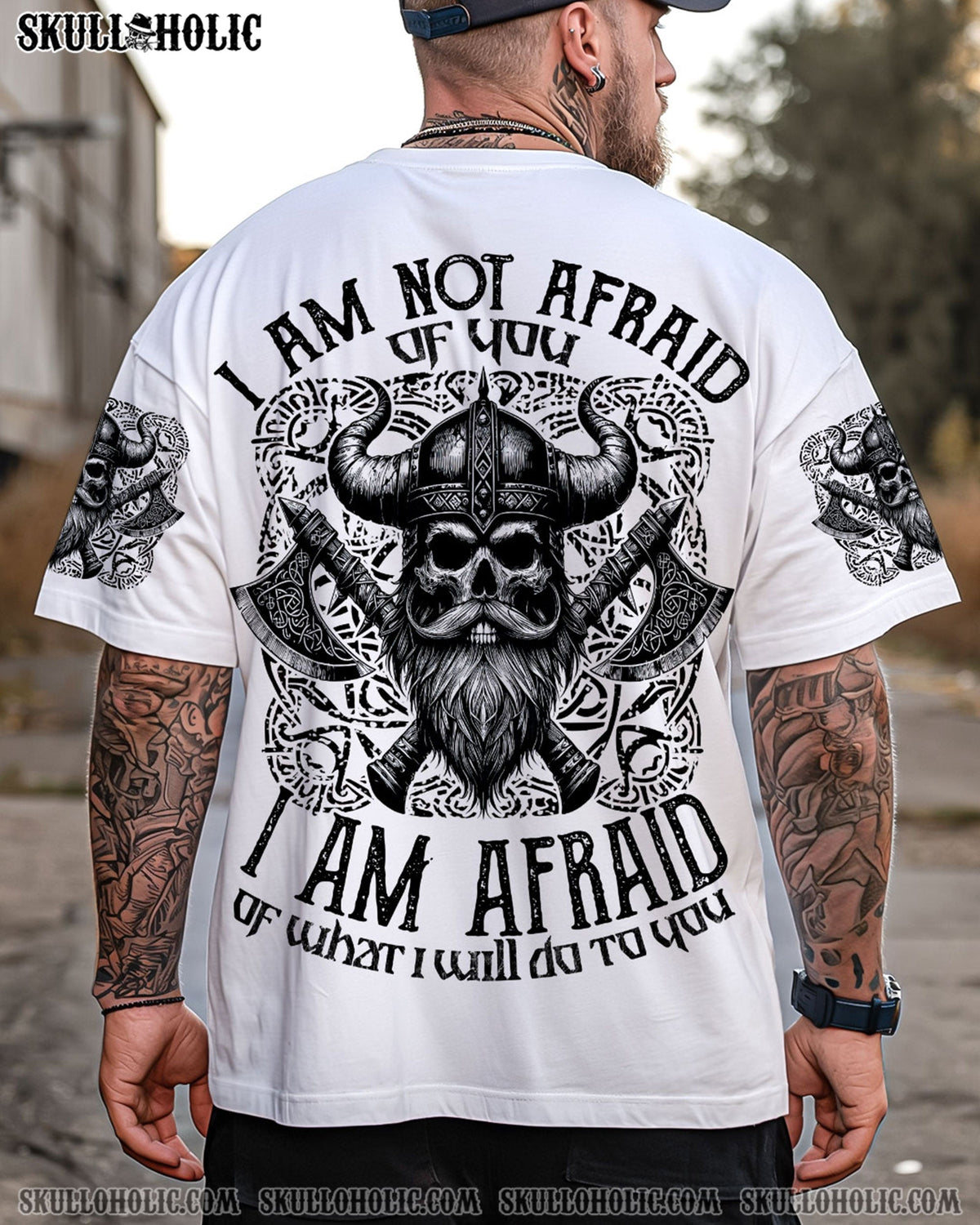 BLISSCORNERS I AM NOT AFRAID OF YOU VIKING SKULL ALL OVER PRINT