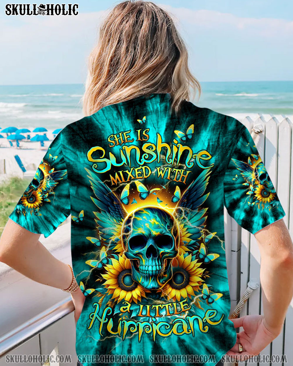 BLISSCORNERS SHE IS SUNSHINE SKULL WINGS TIE DYE ALL OVER PRINT