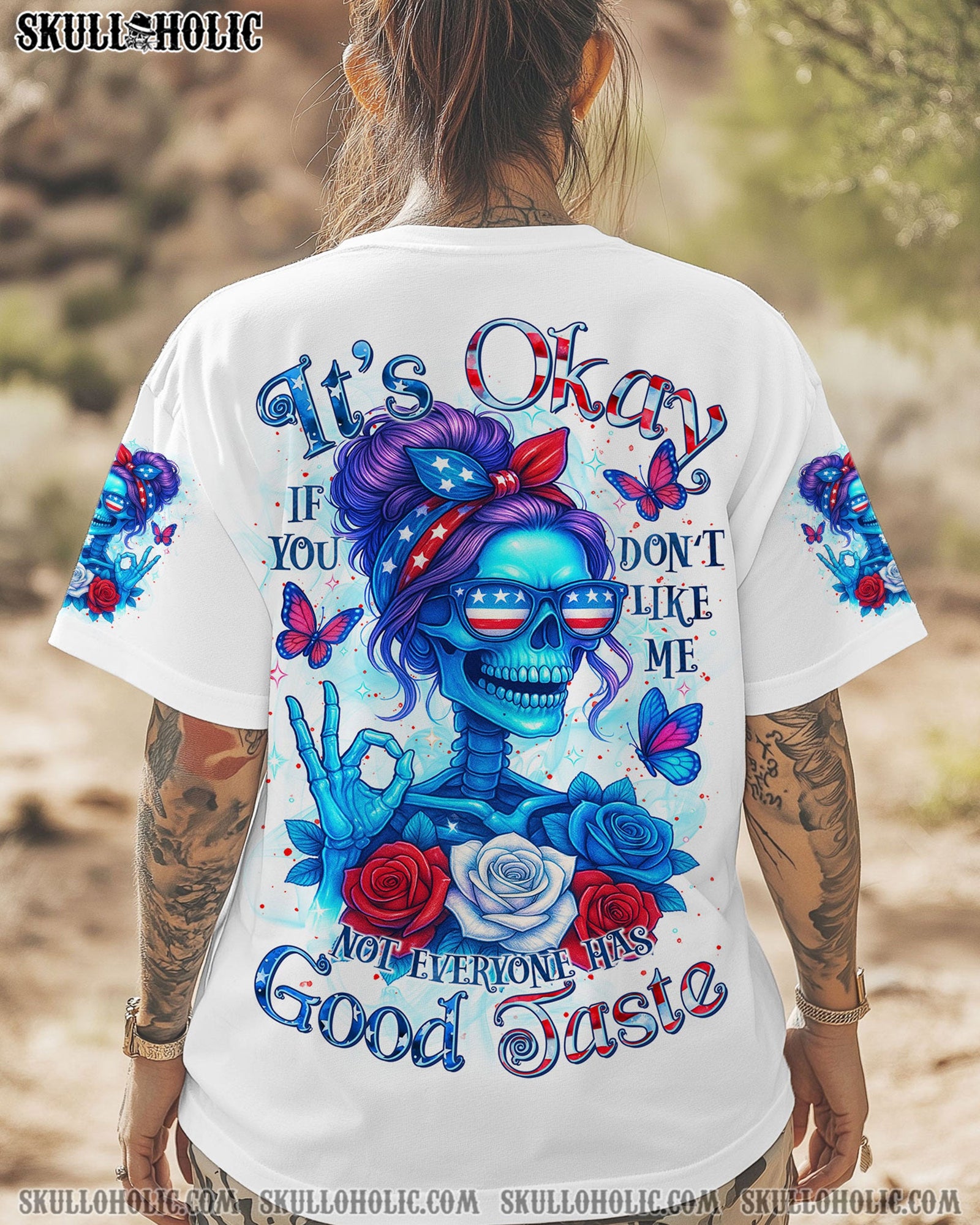 BLISSCORNERS THE GOOD GIRL IN ME SKELETON MESSY BUN ALL OVER PRINT