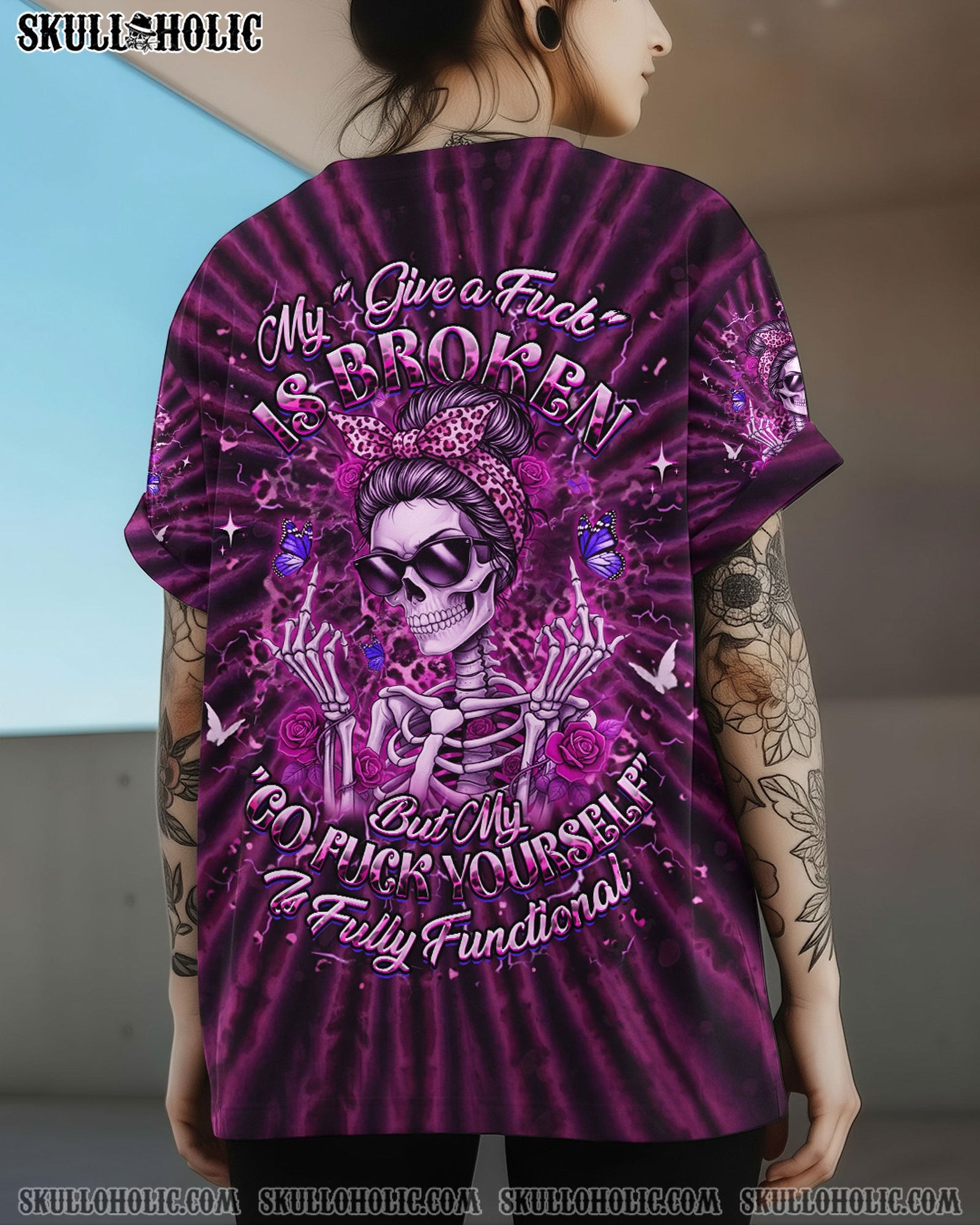 BLISSCORNERS THE GOOD GIRL IN ME MESSY BUN SKULL ALL OVER PRINT